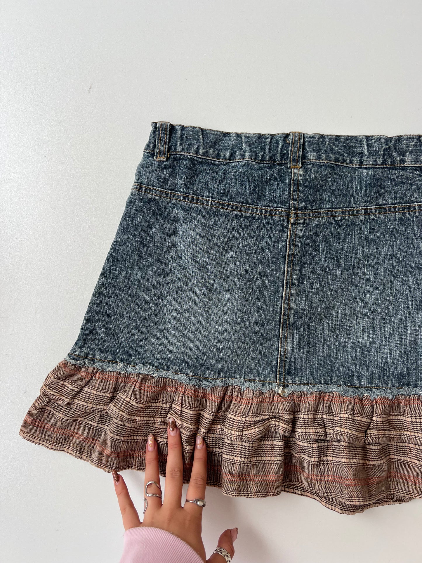 00s denim plaid mini skirt- size XS