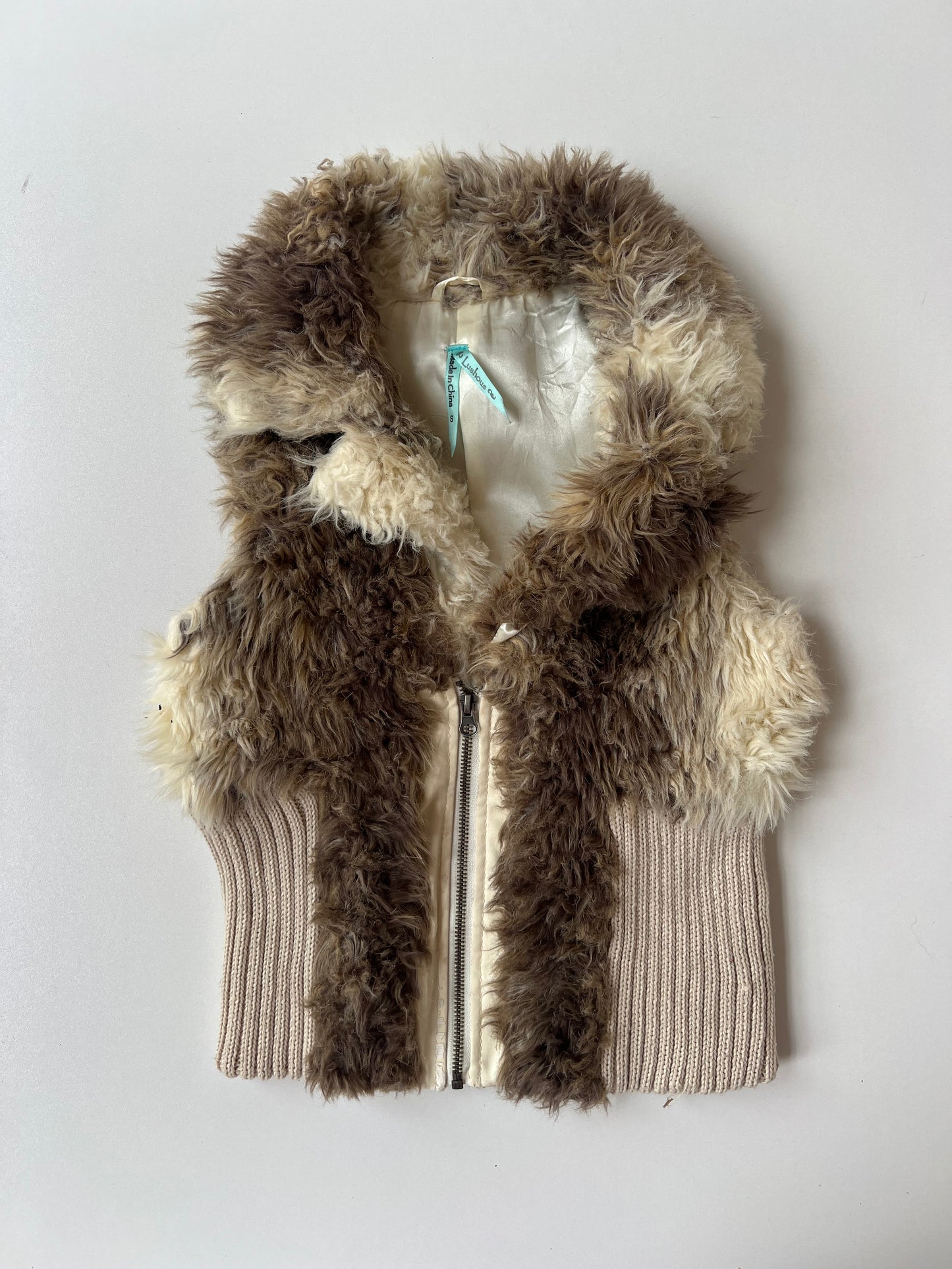 00s cream brown fur gilet- size S