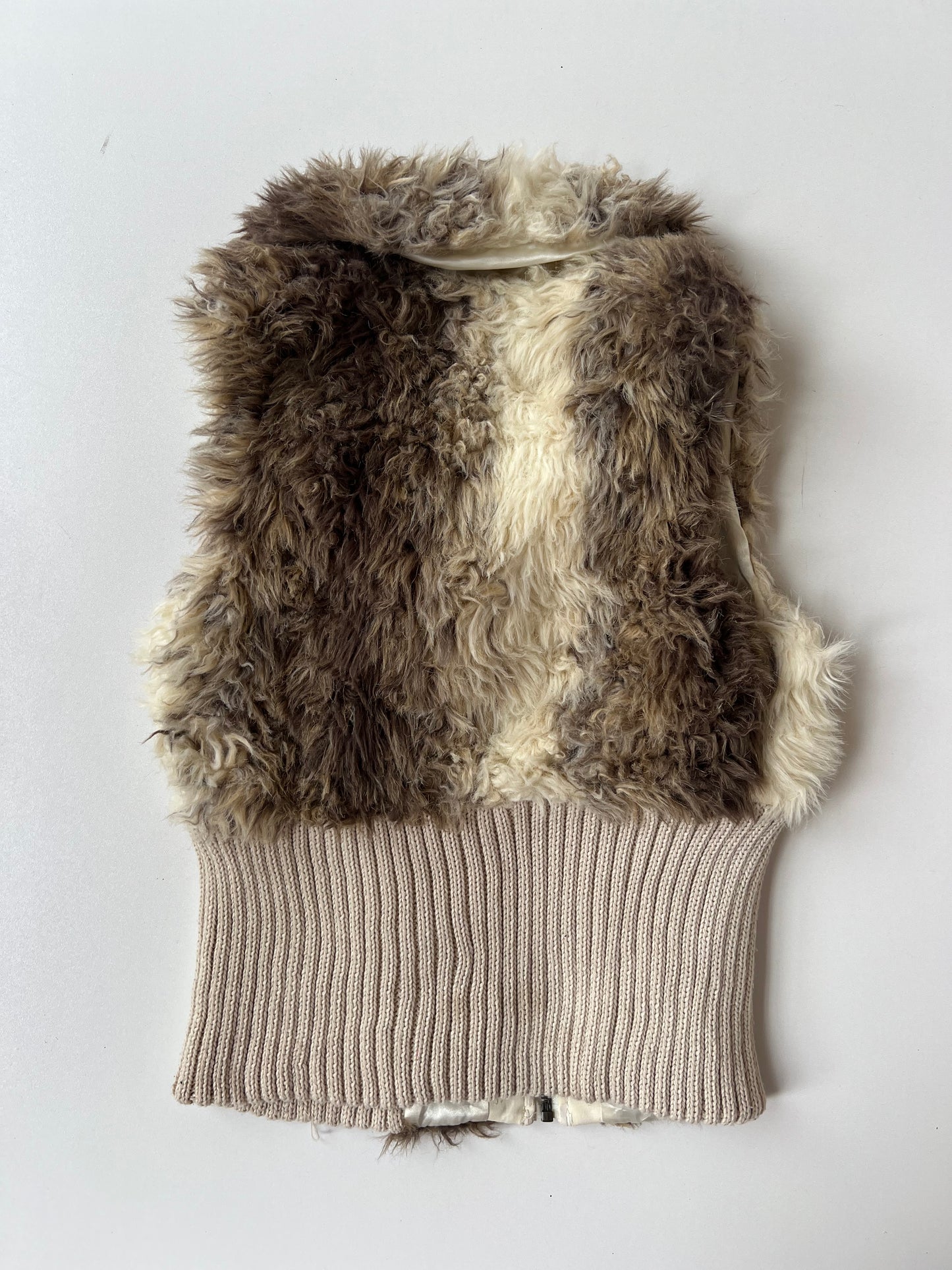 00s cream brown fur gilet- size S