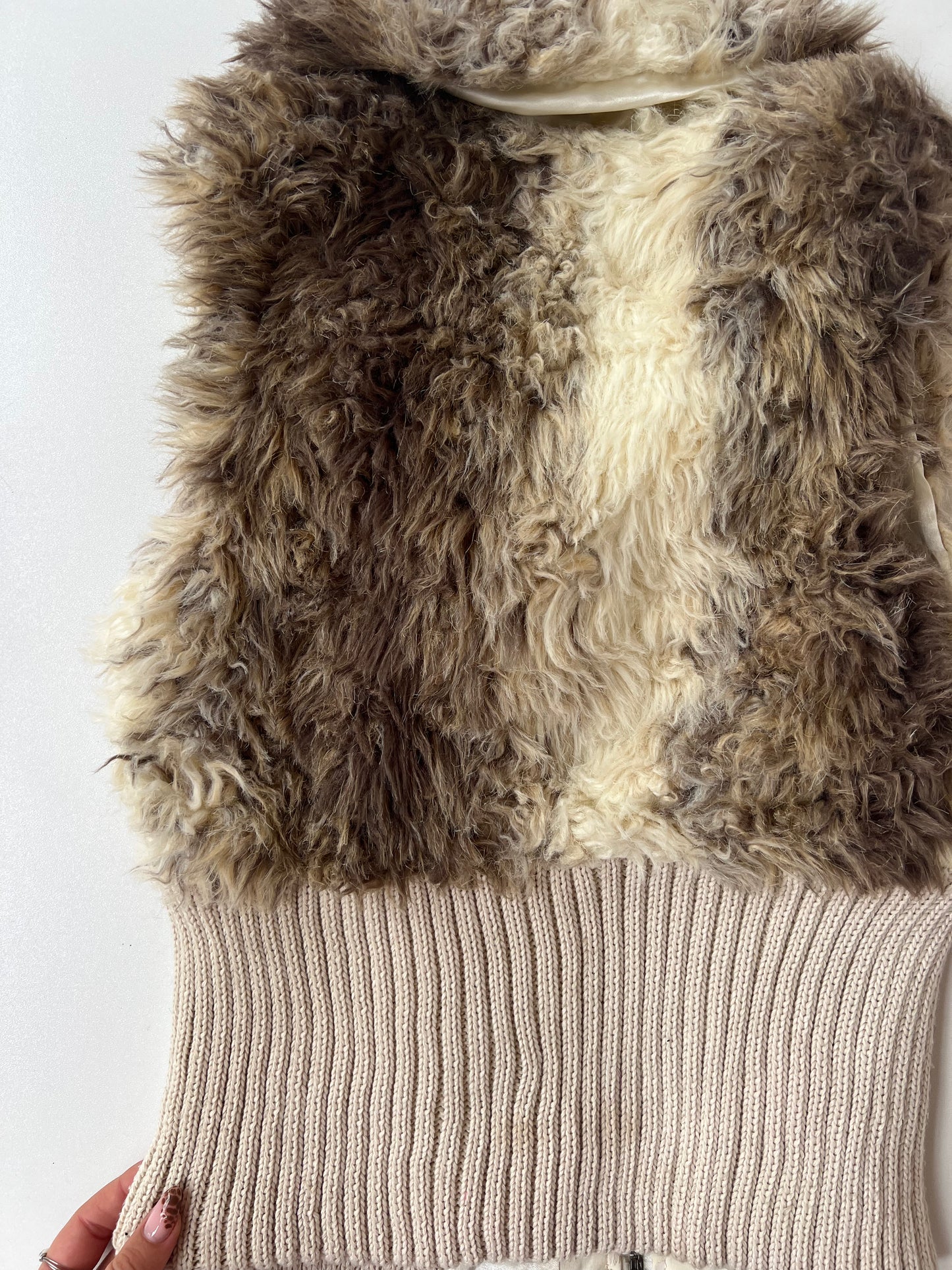 00s cream brown fur gilet- size S