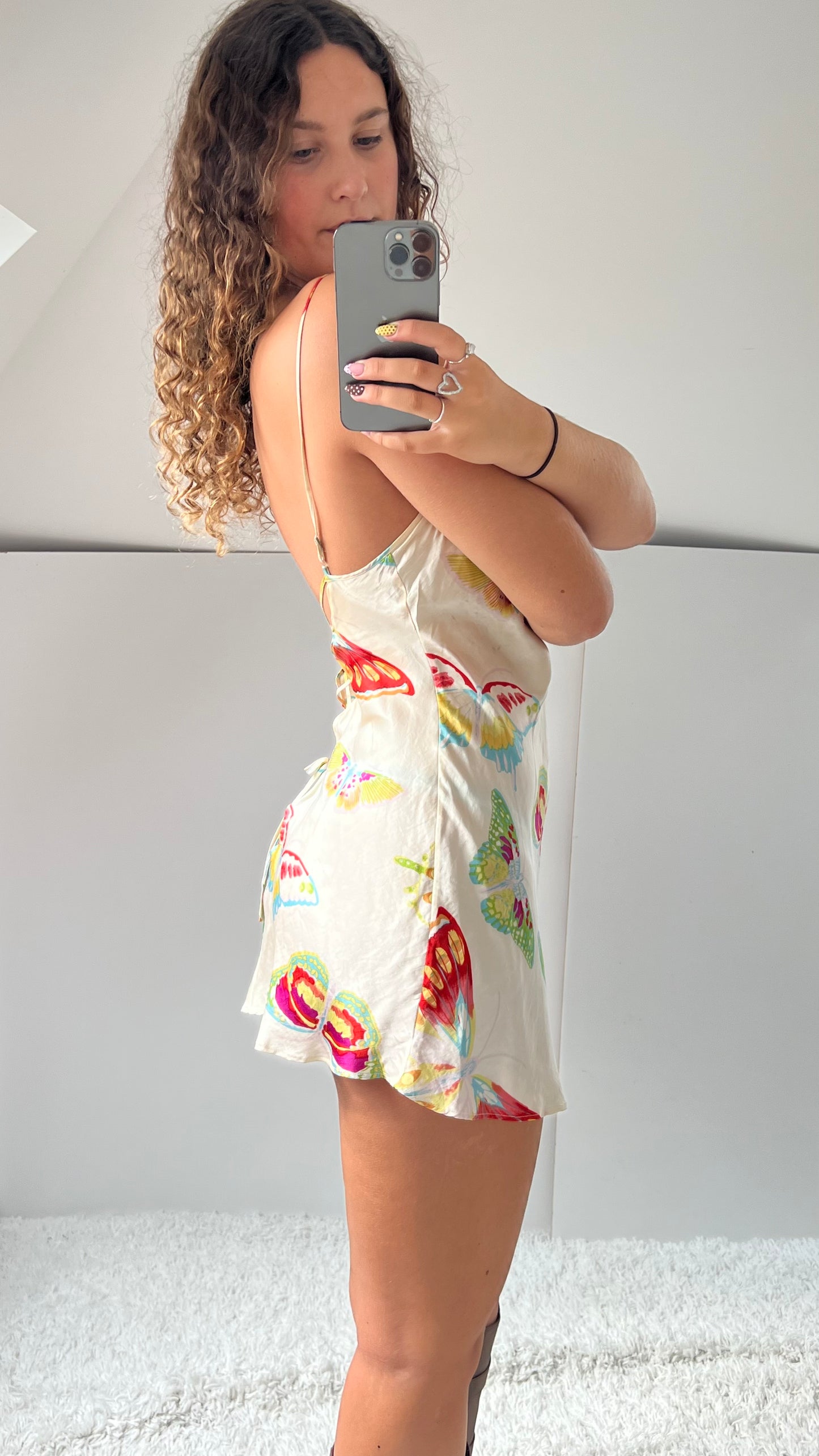 00s cream butterfly slip dress- size S