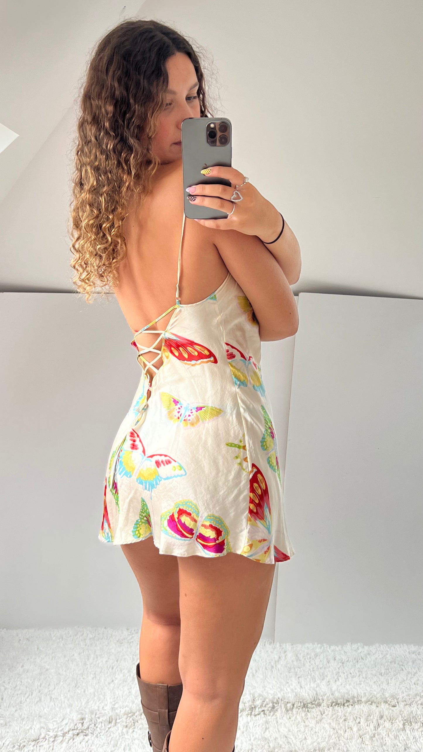 00s cream butterfly slip dress- size S