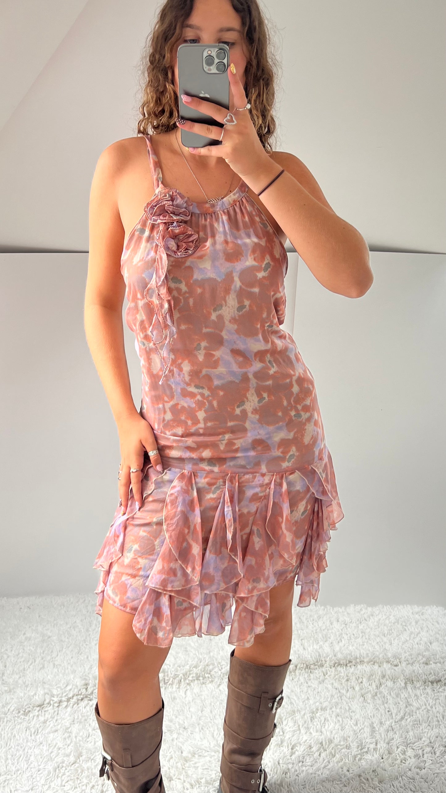 00s pink blue mesh midi dress- size M