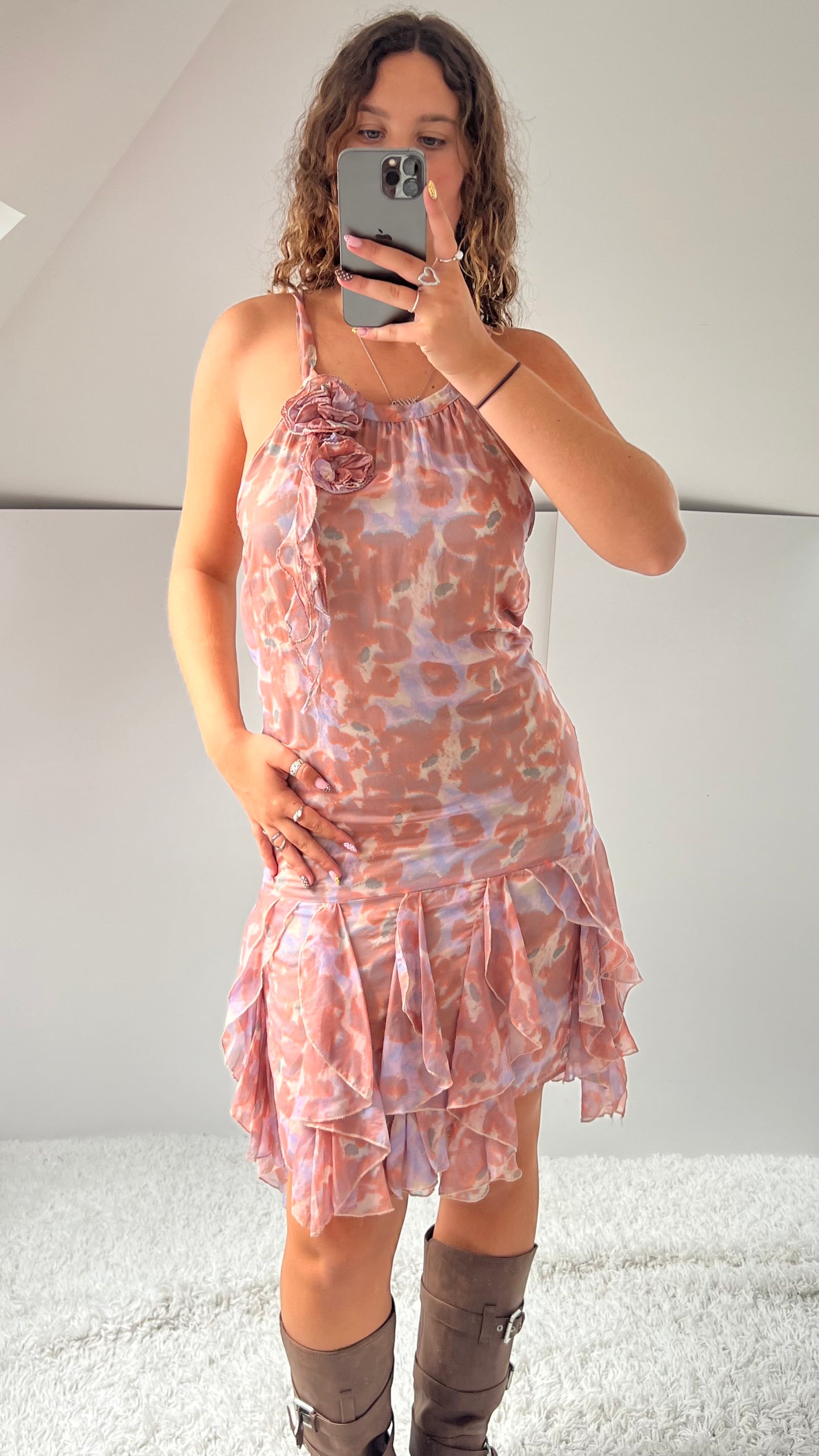00s pink blue mesh midi dress- size M