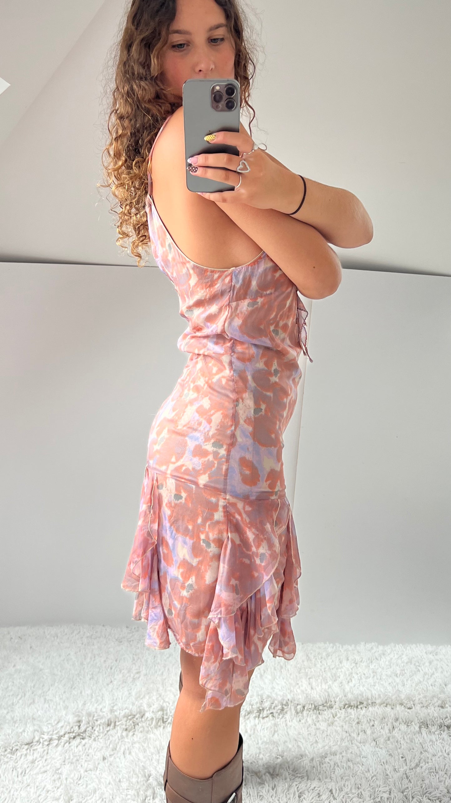 00s pink blue mesh midi dress- size M