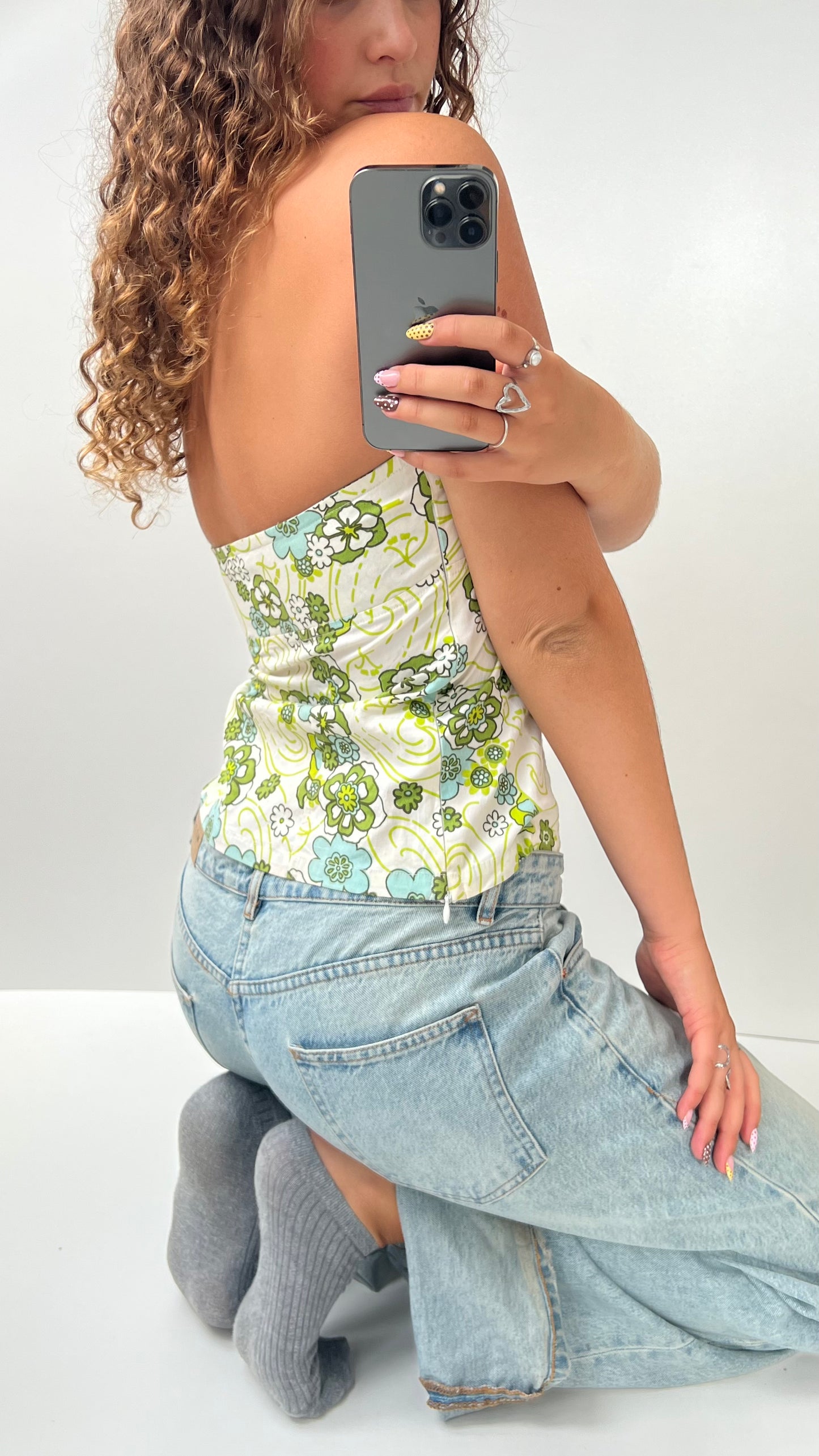 00s white green halter cami- size M