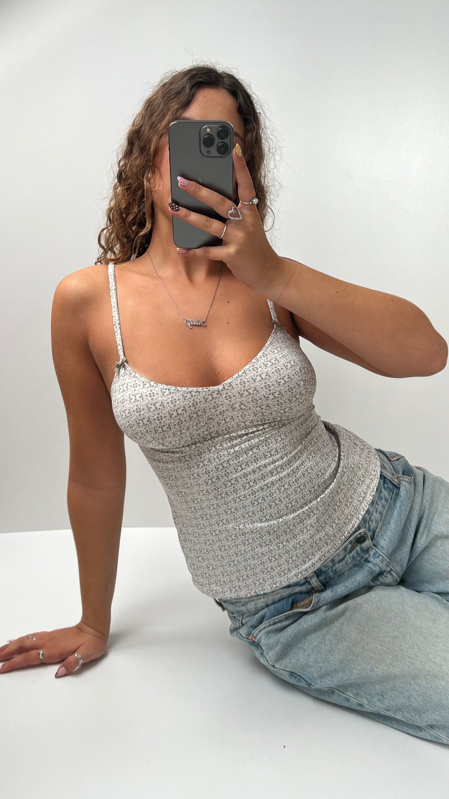 00s white floral cami- size M