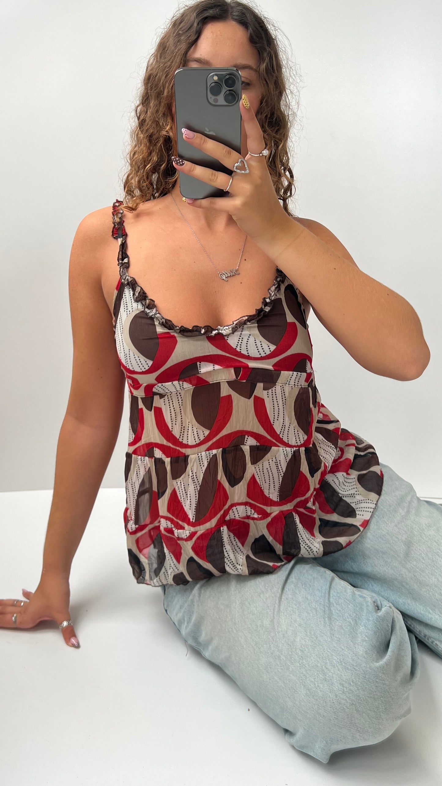 00s red mesh babydoll cami- size M