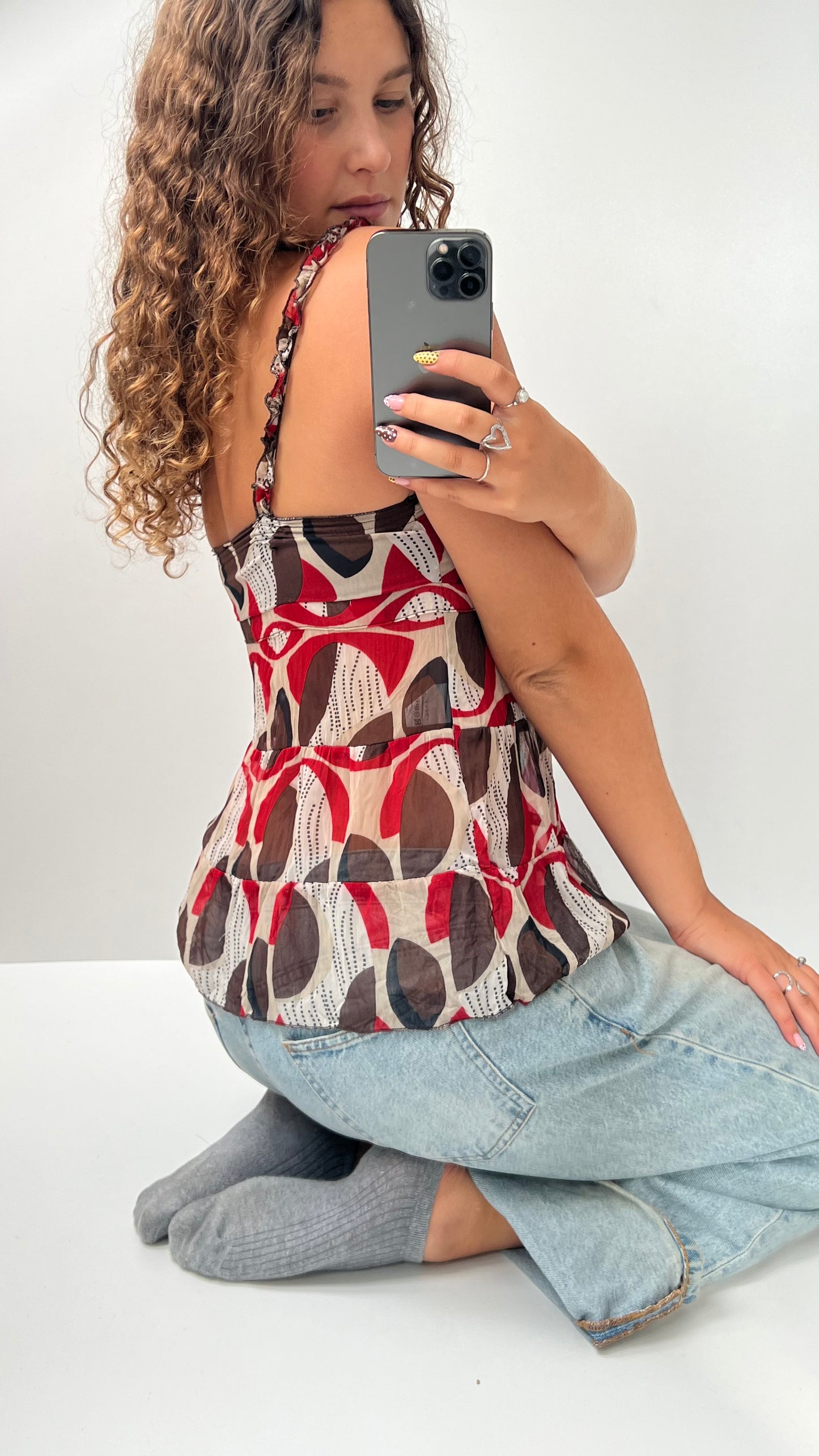 00s red mesh babydoll cami- size M