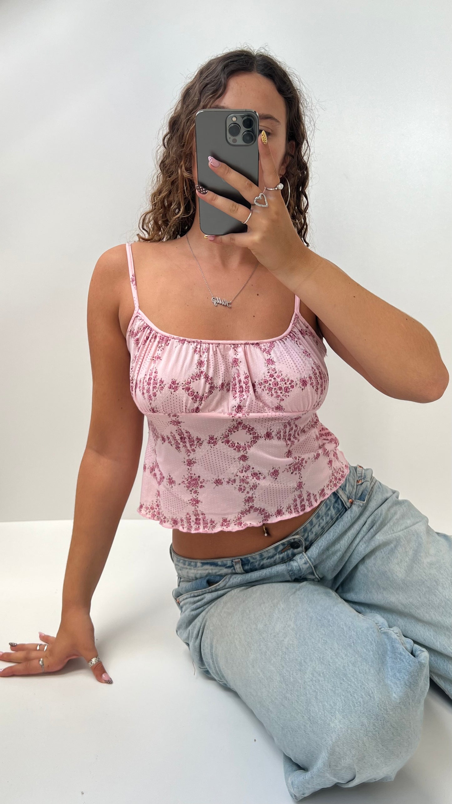 00s pink floral cami- size M