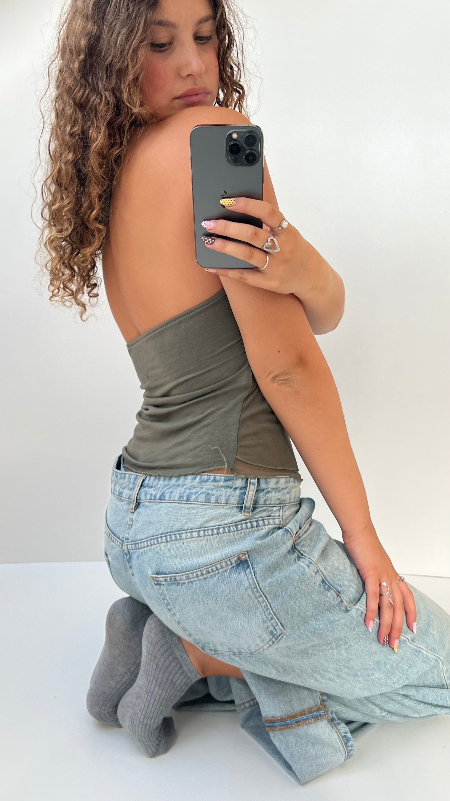 00s khaki mesh butterfly cami- size S