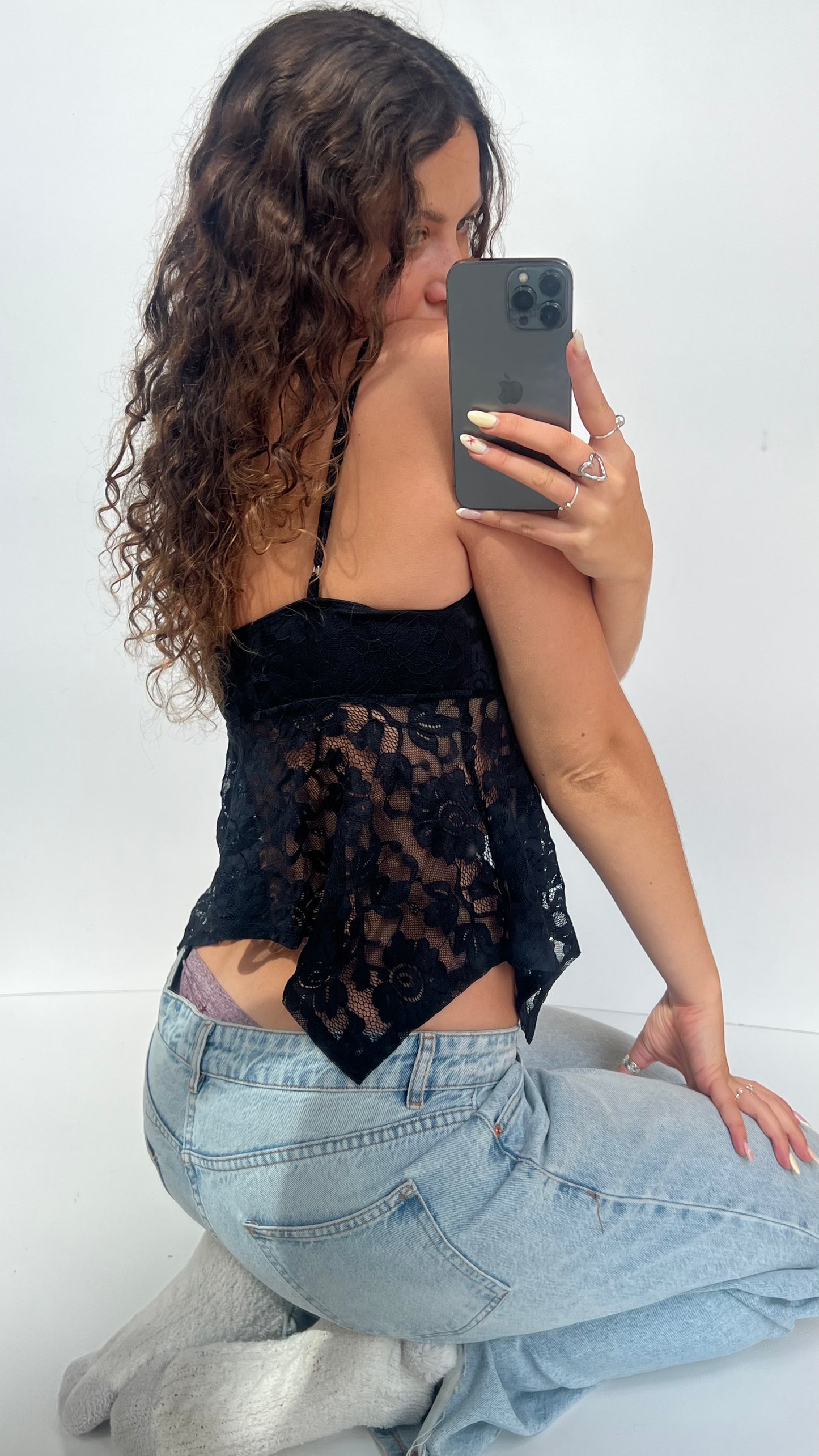 00s black lace babydoll cami- size S