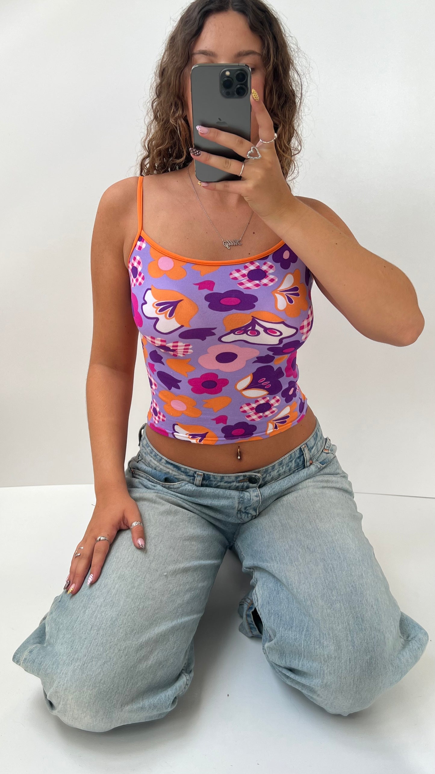00s purple orange flower cami- size XS