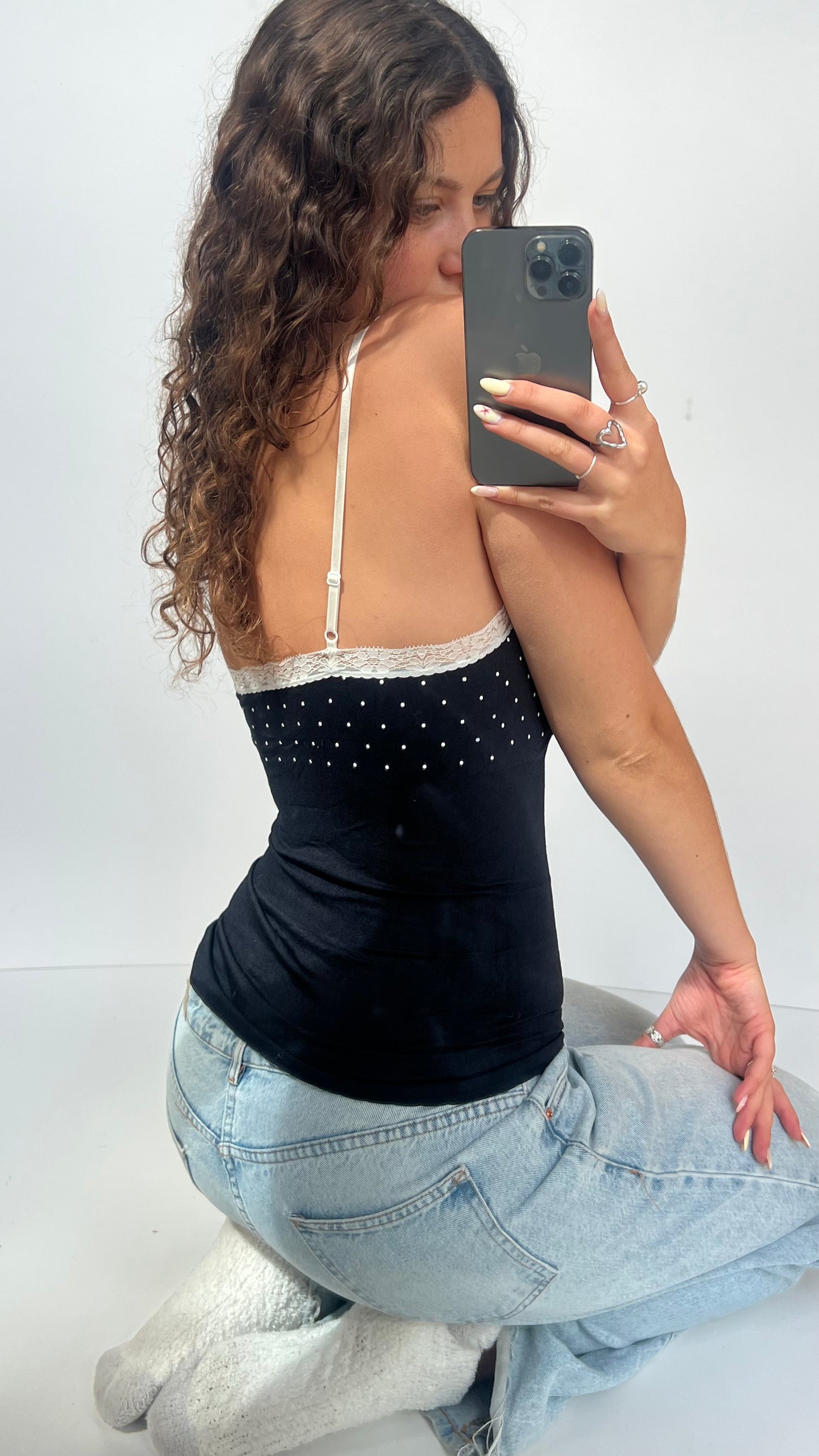 00s black polka dot cami- size M