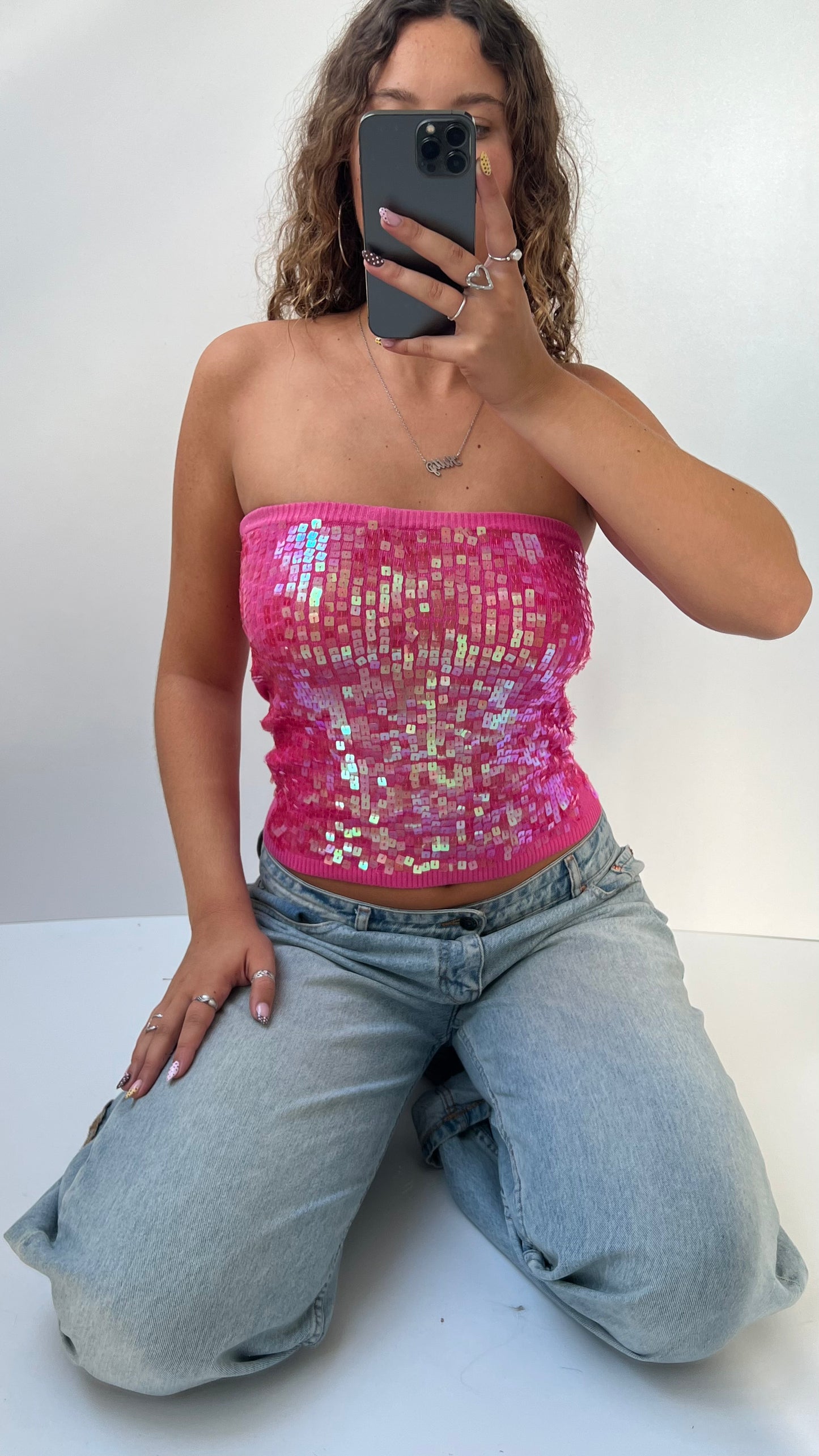 00s pink sequin cami- size S