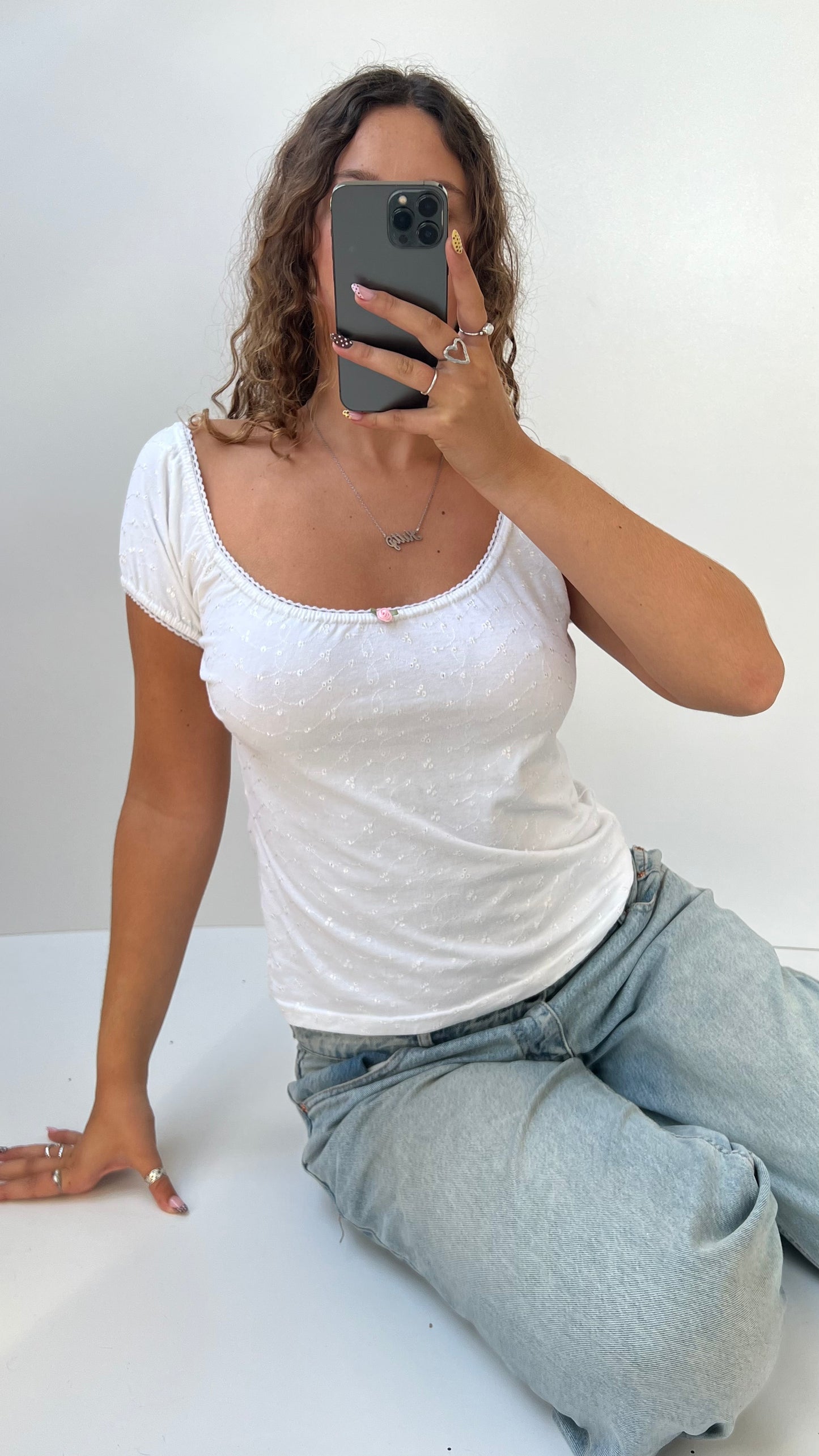00s white milkmaid top- size L