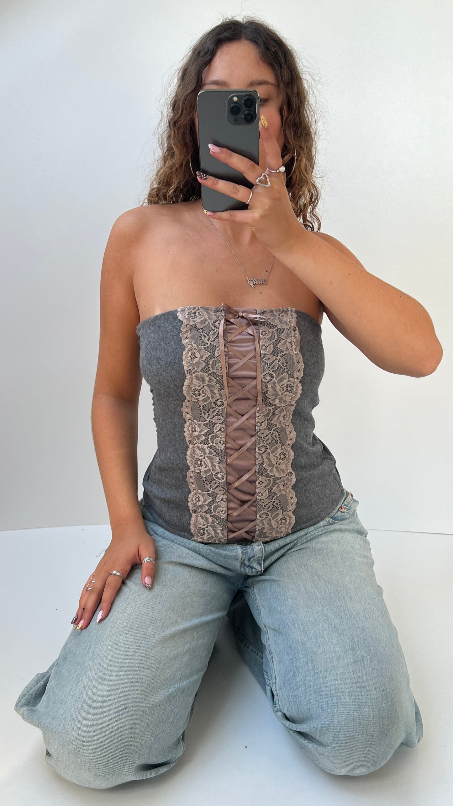00s grey lace strapless cami- size S