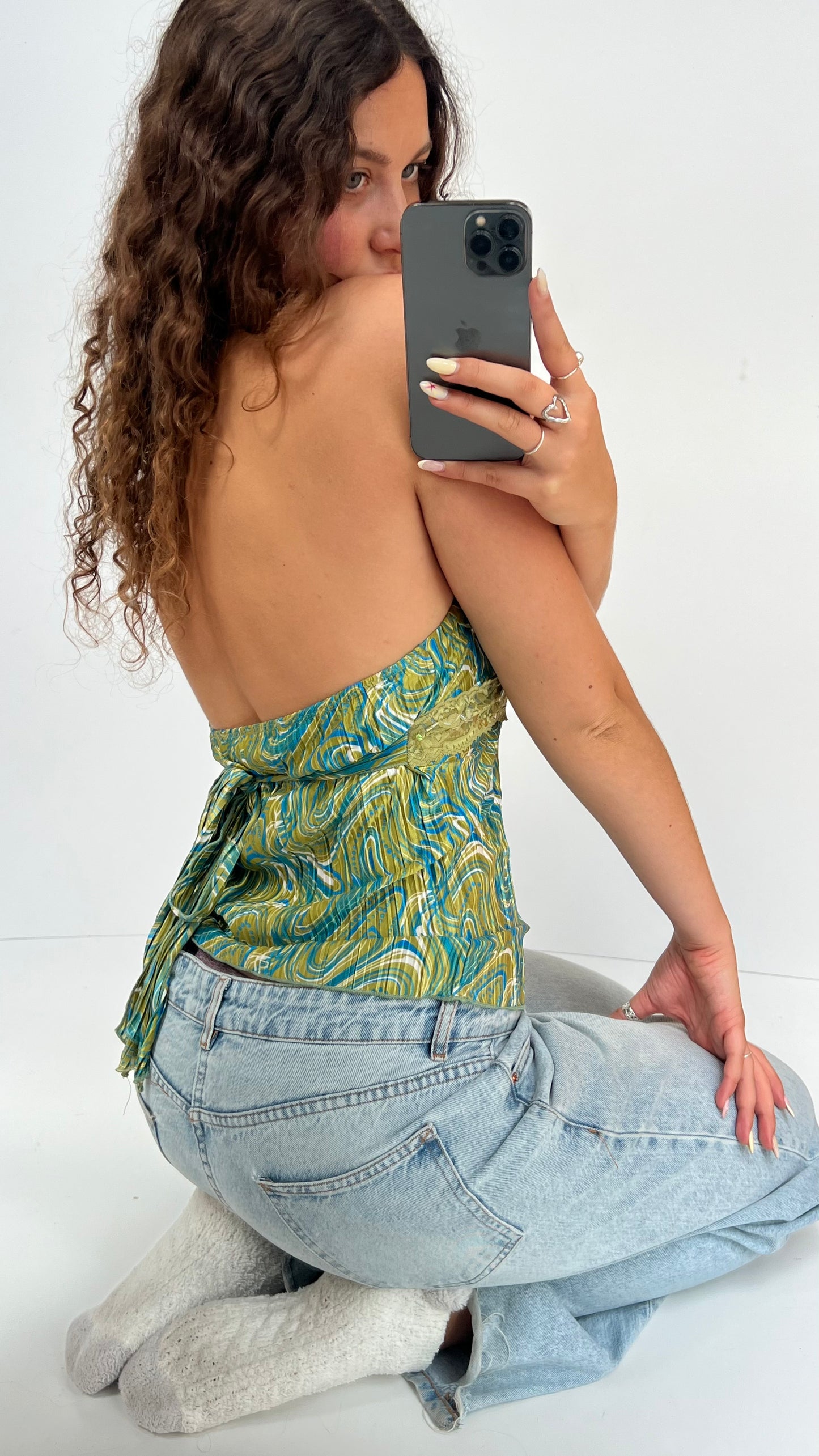 00s green lace halter cami- size S