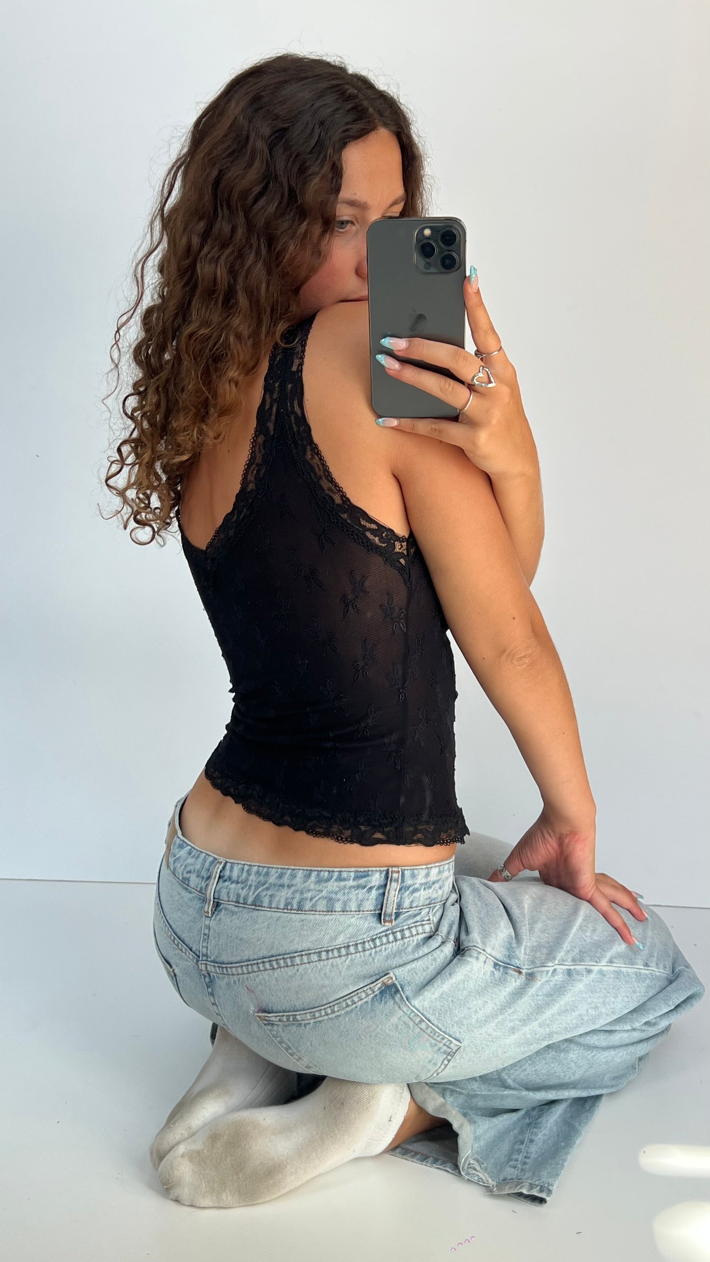 00s black mesh cami- size M