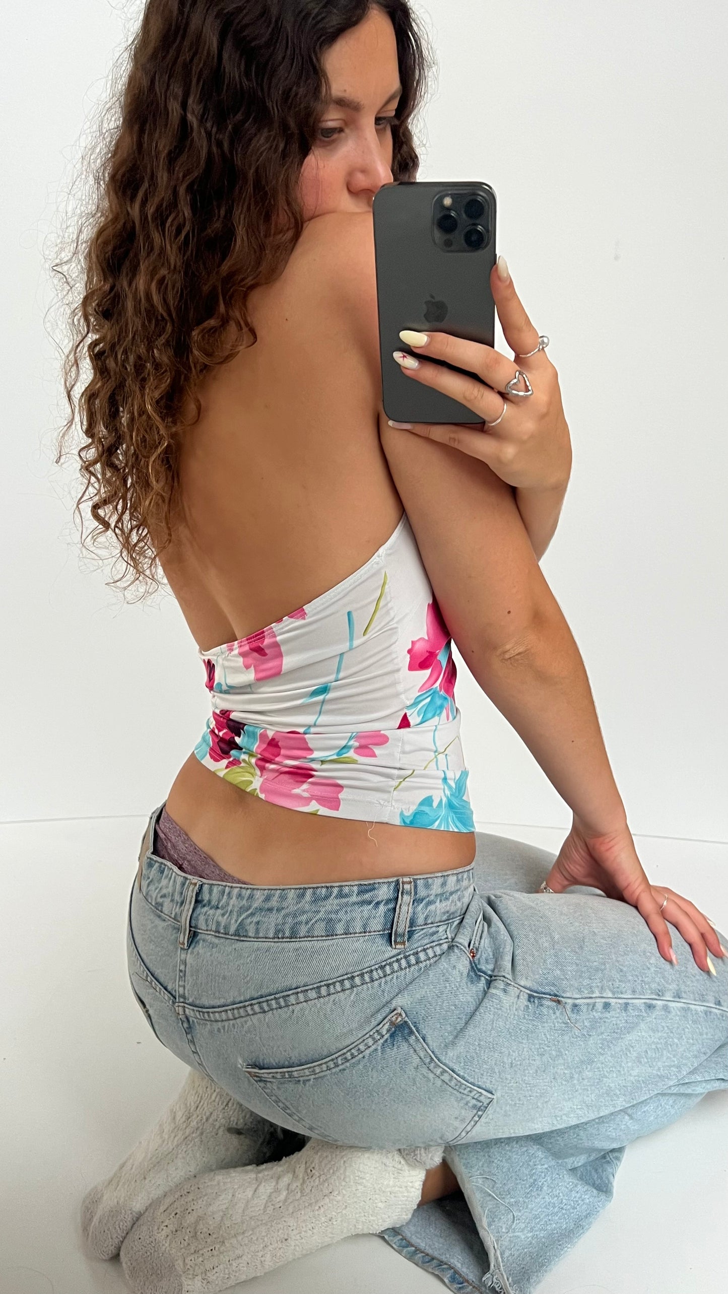 00s white pink floral cami- size S
