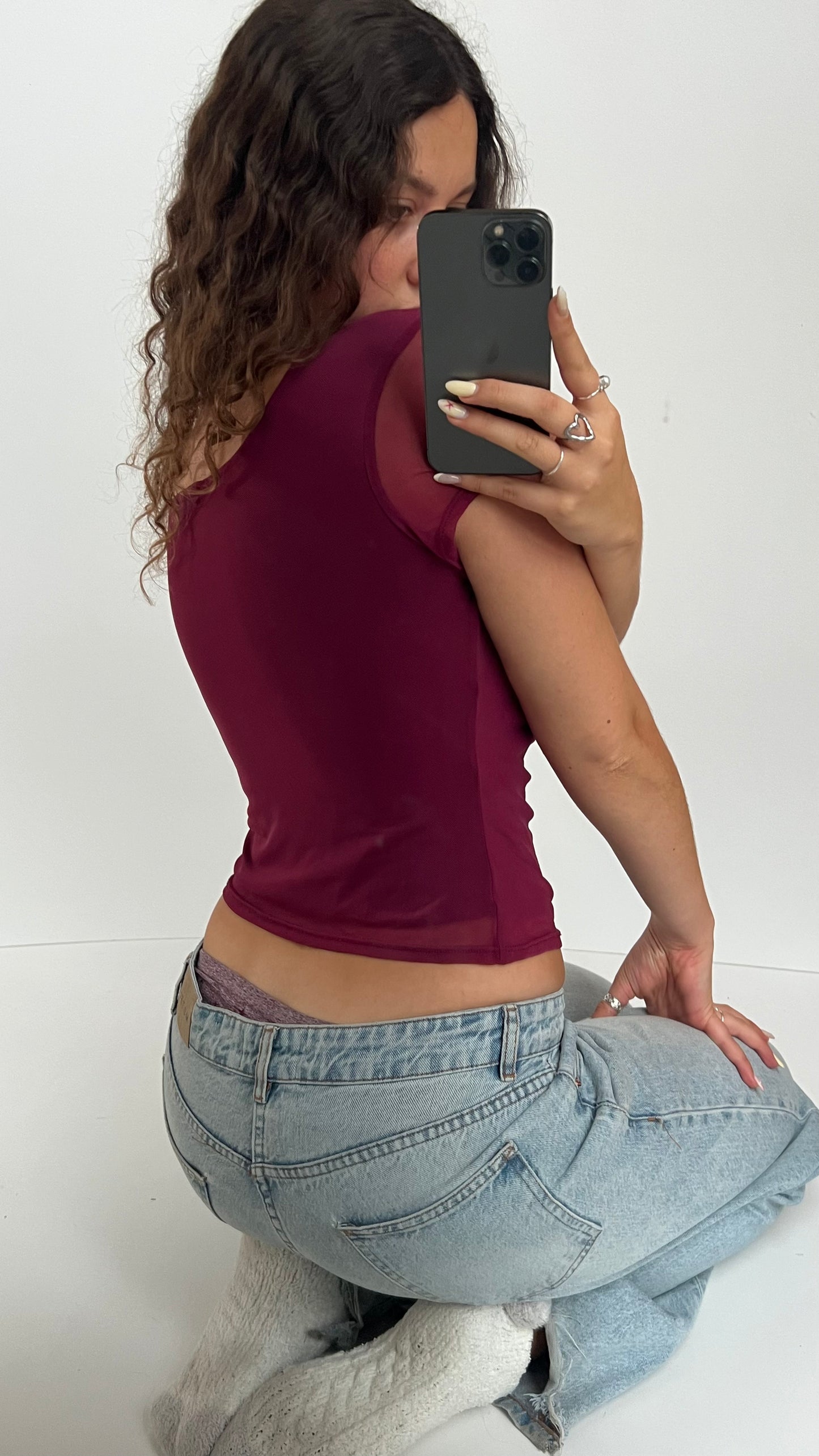 00s burgundy mesh top- size M