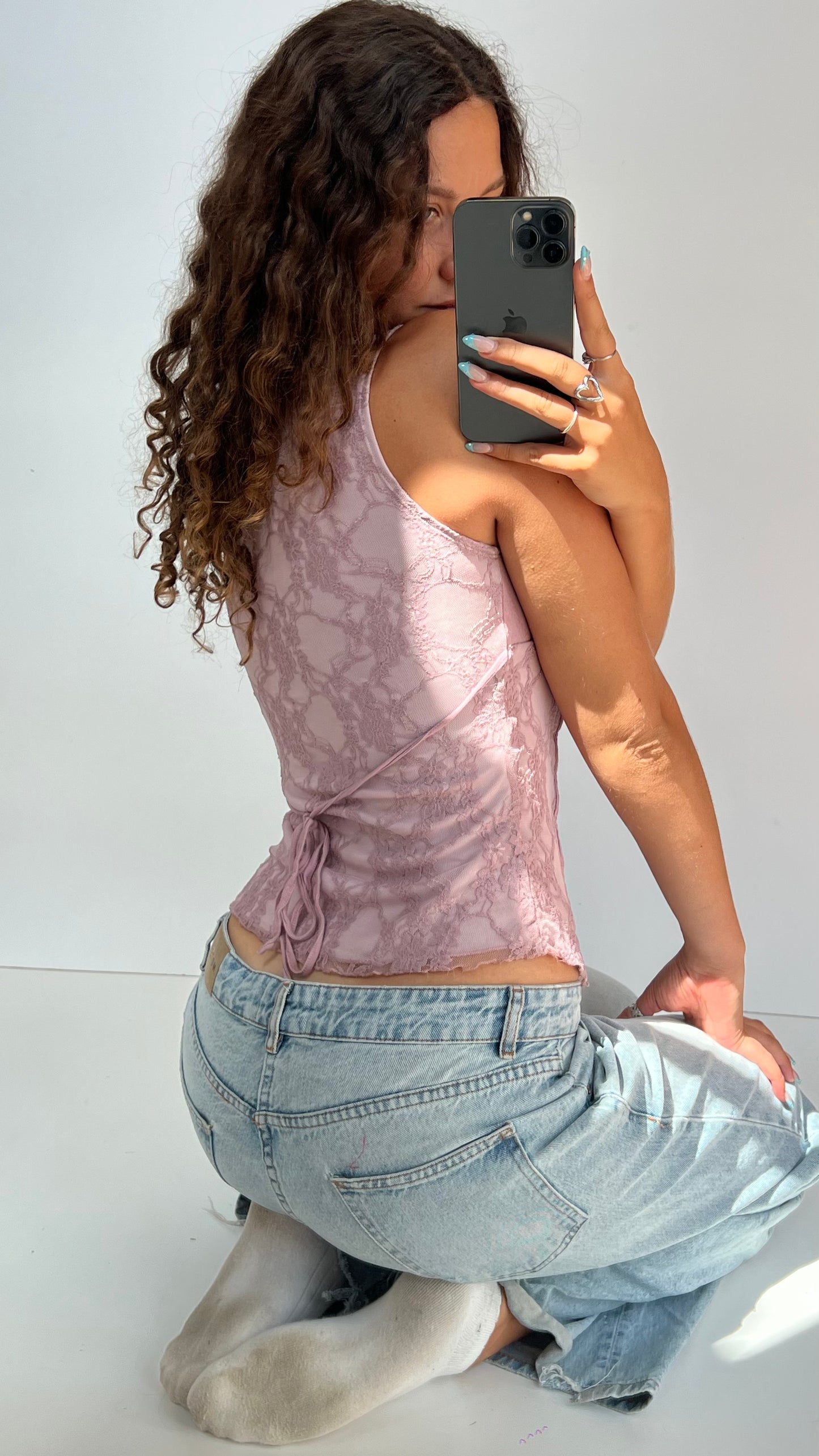 00s pink lace top- size M