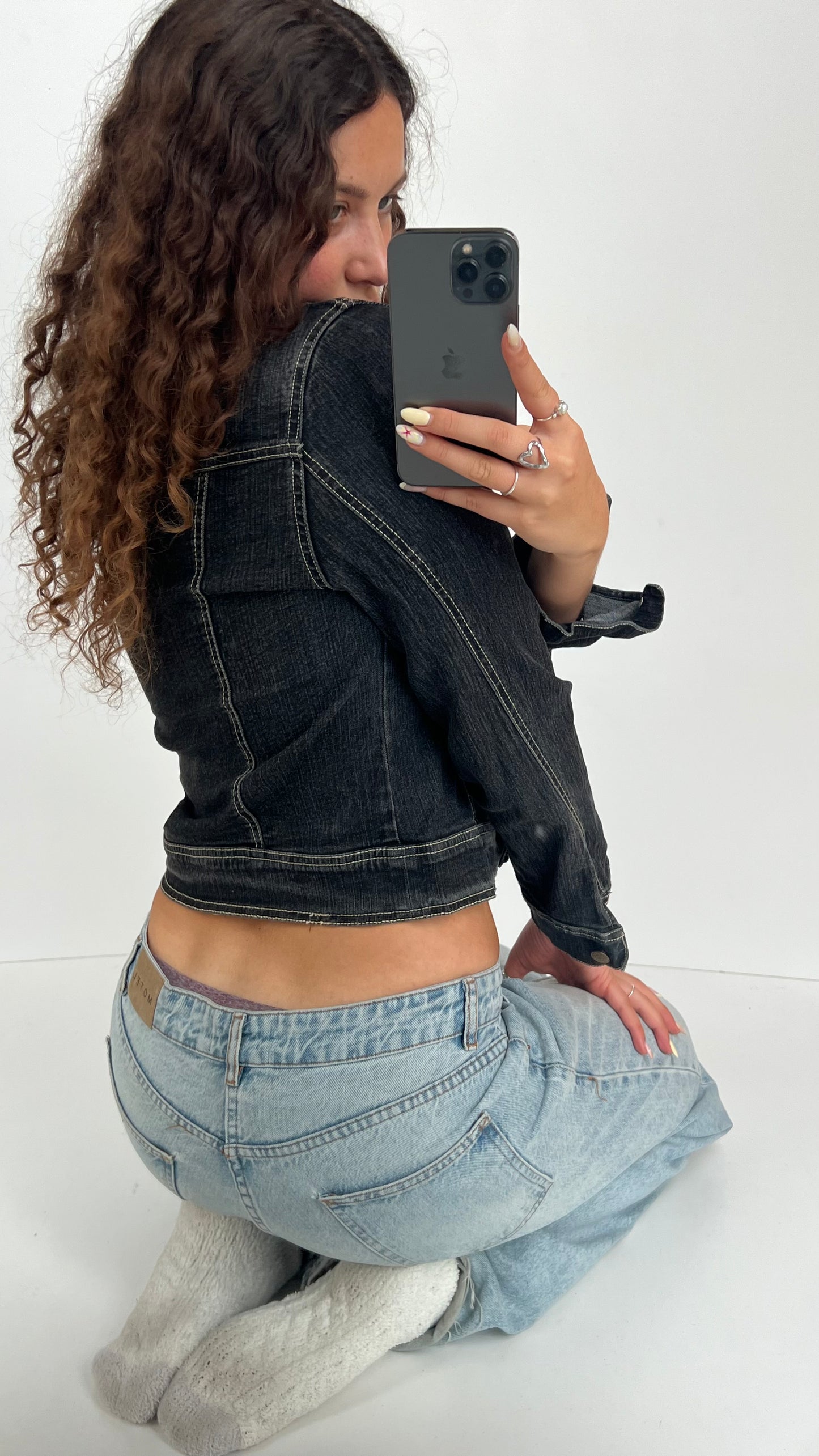 00s black denim jacket- size L