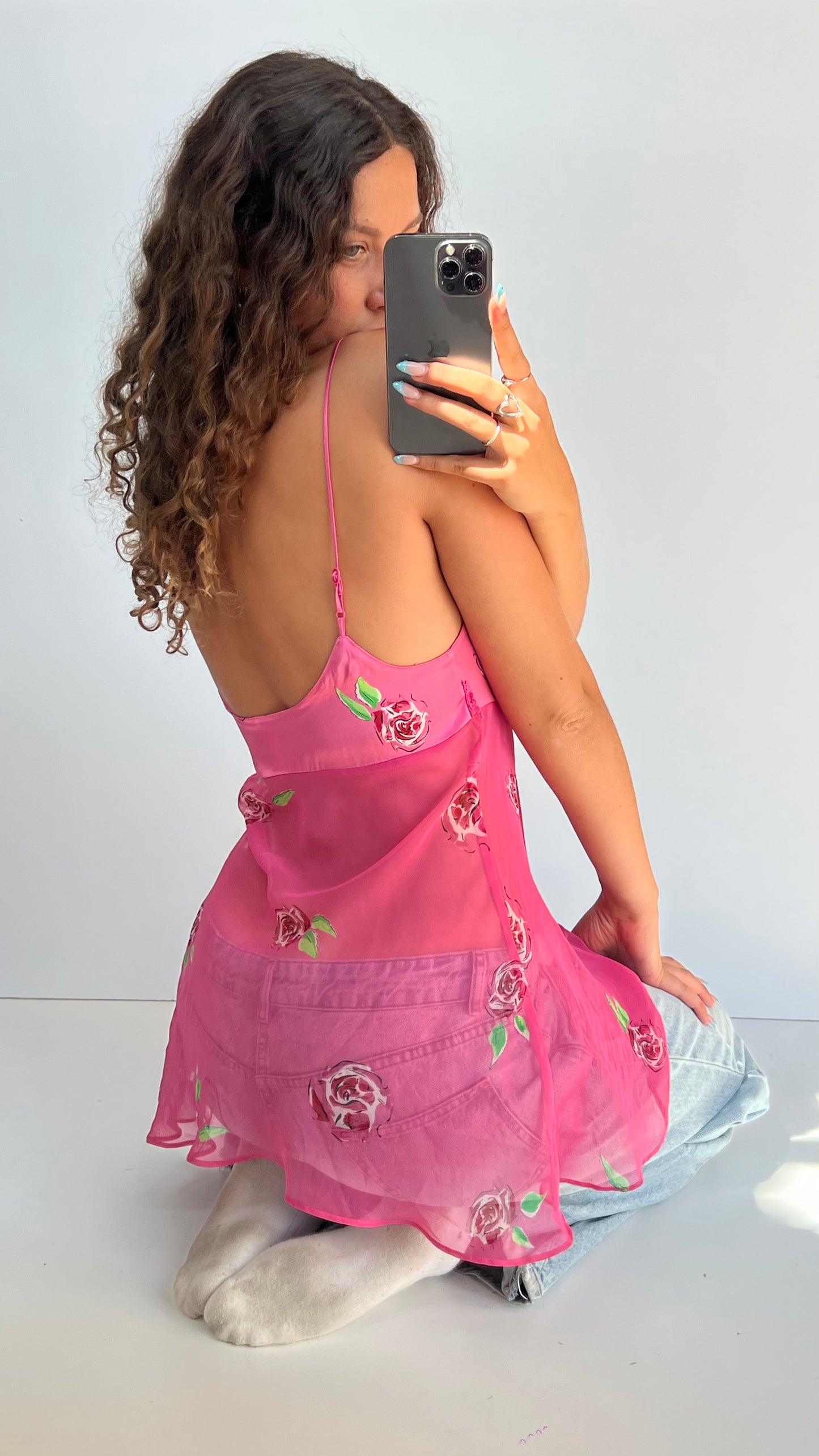 00s pink floral mesh cami- size L