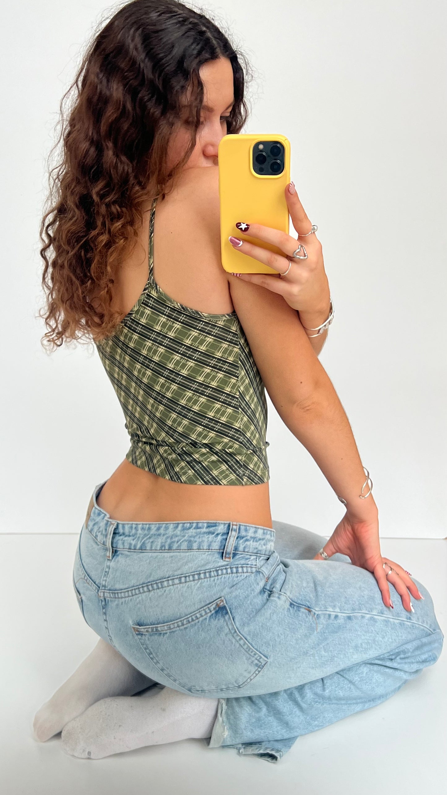 00s green plaid cami- size XS