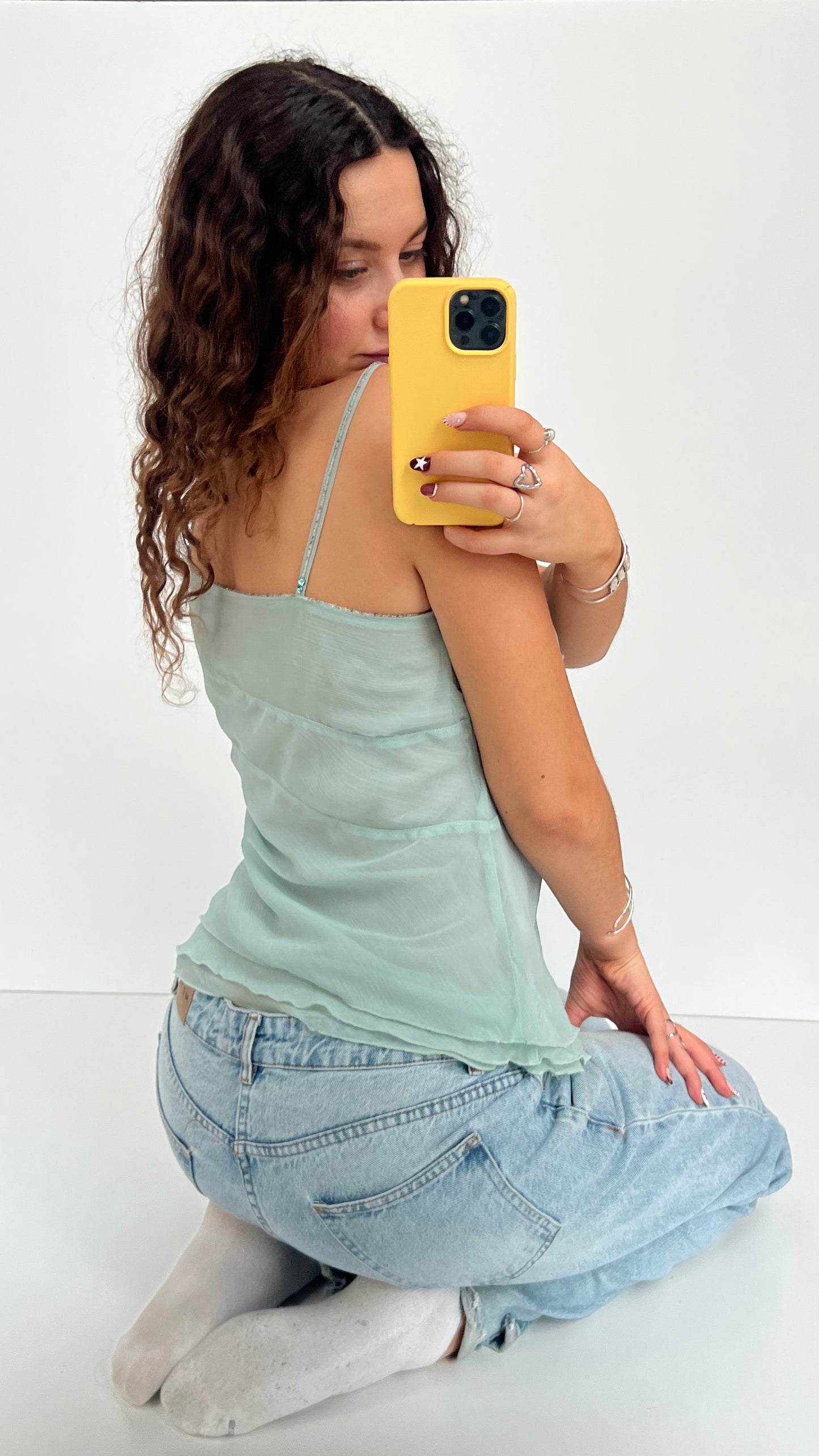 00s blue mesh beaded cami- size L