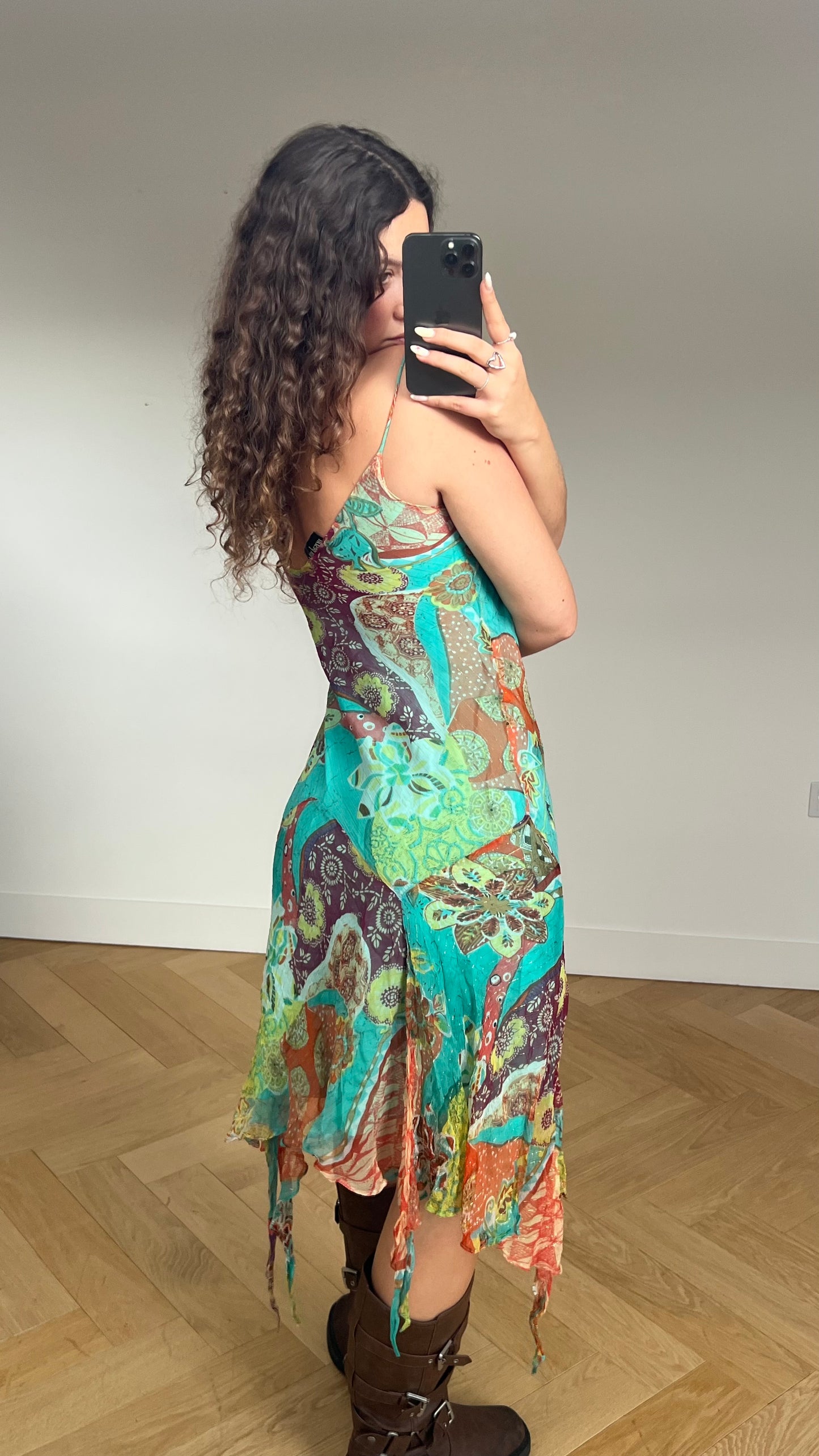 00s blue mesh asymmetric midi dress- size L