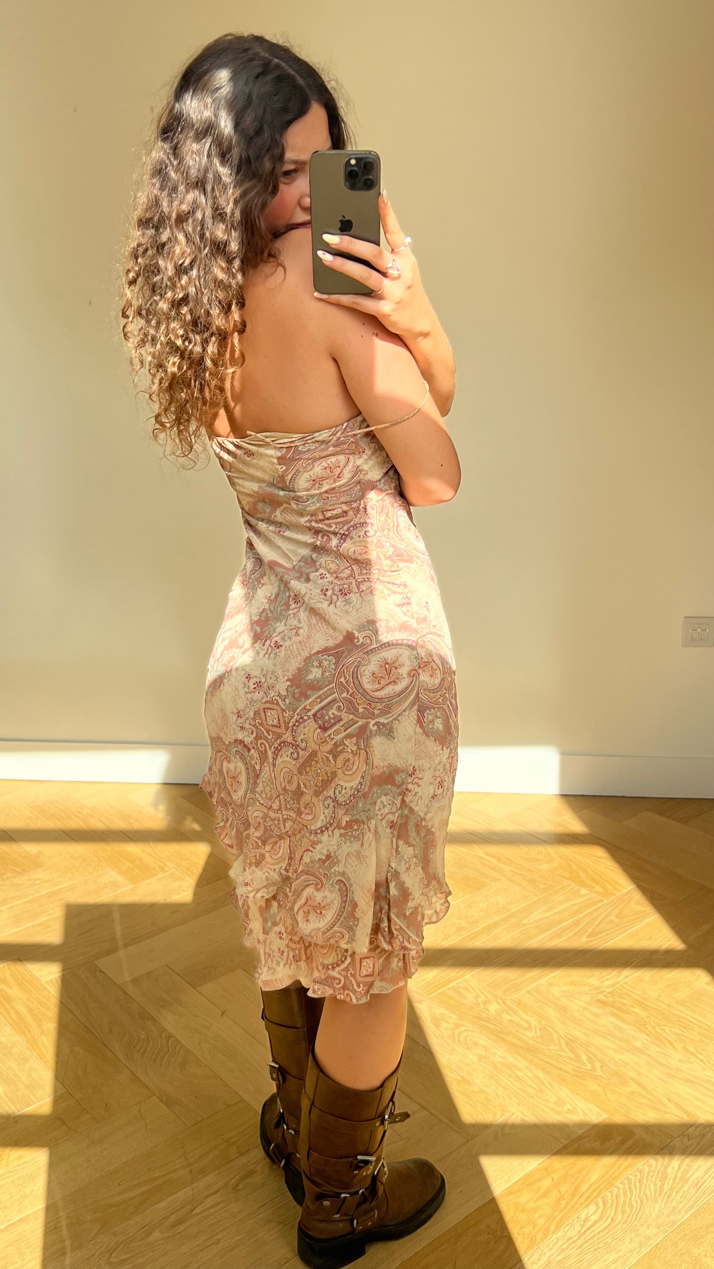 00s pink paisley midi dress- size M