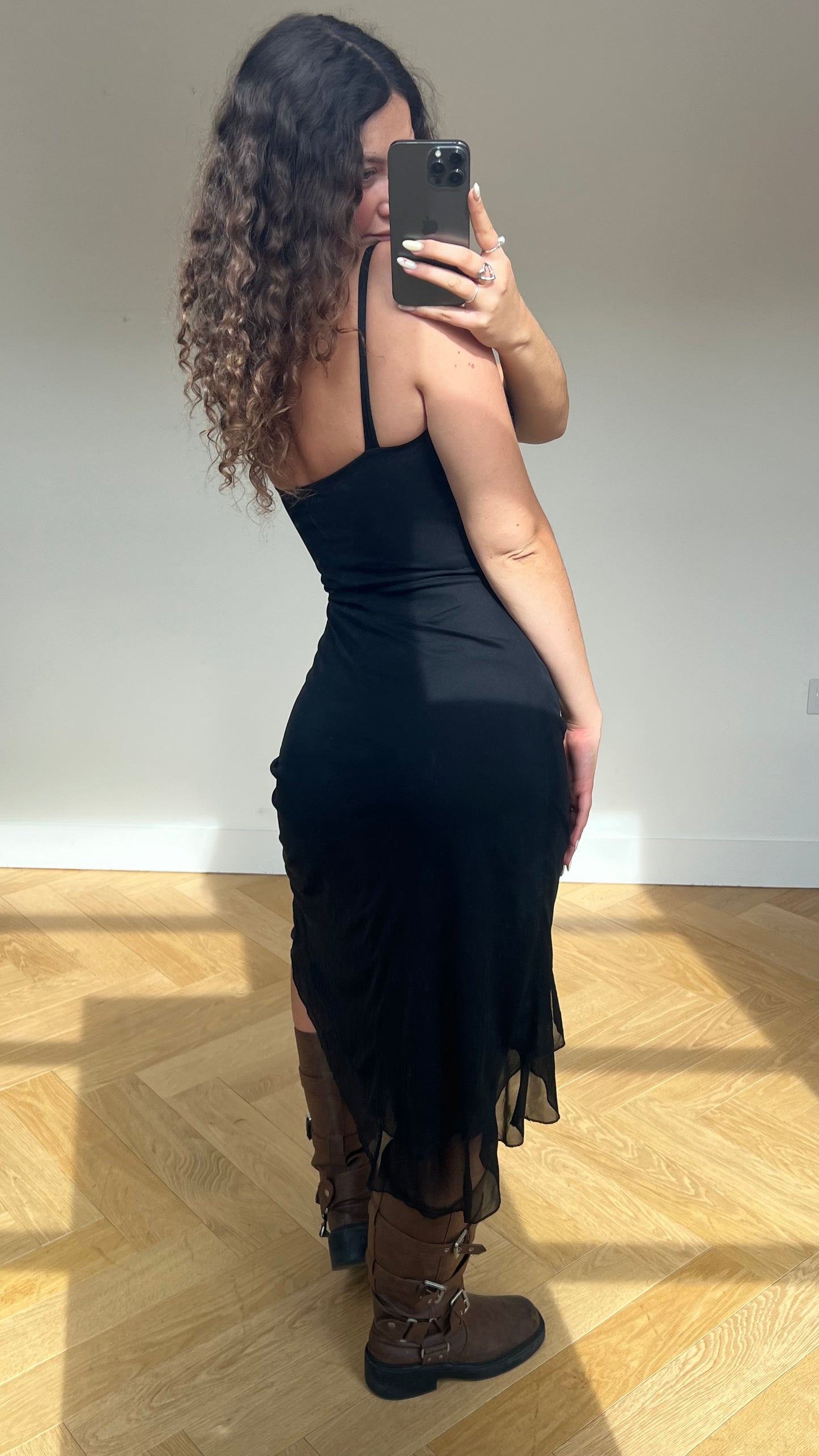 00s black mesh midi dress- size M