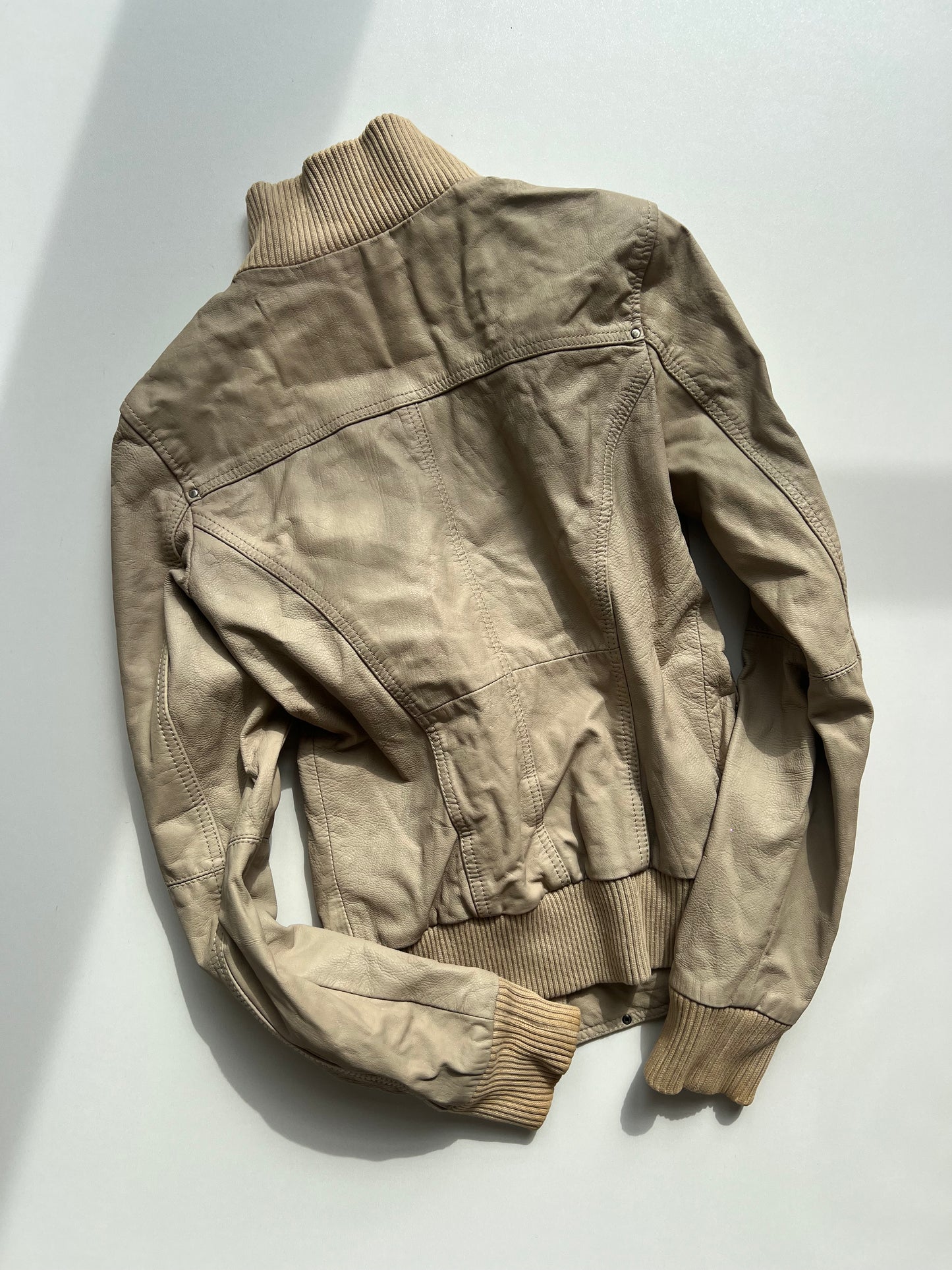 00s beige leather jacket- size XS
