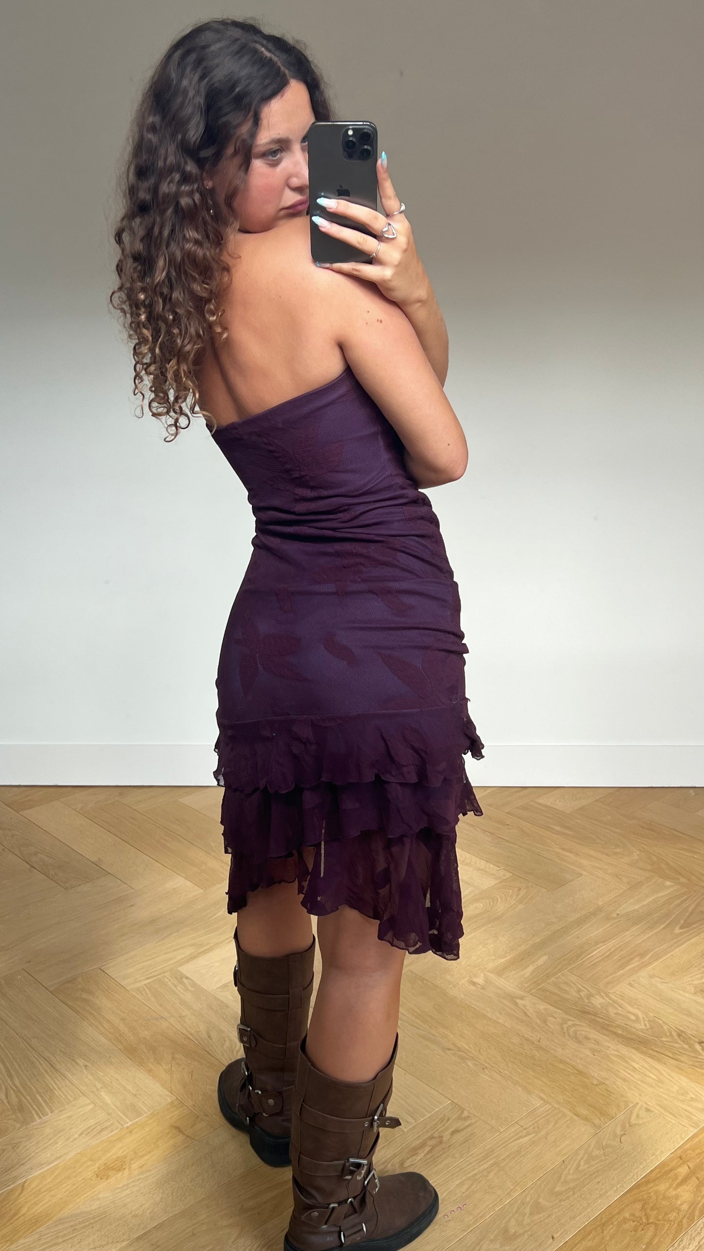 00s purple lace midi dress- size M