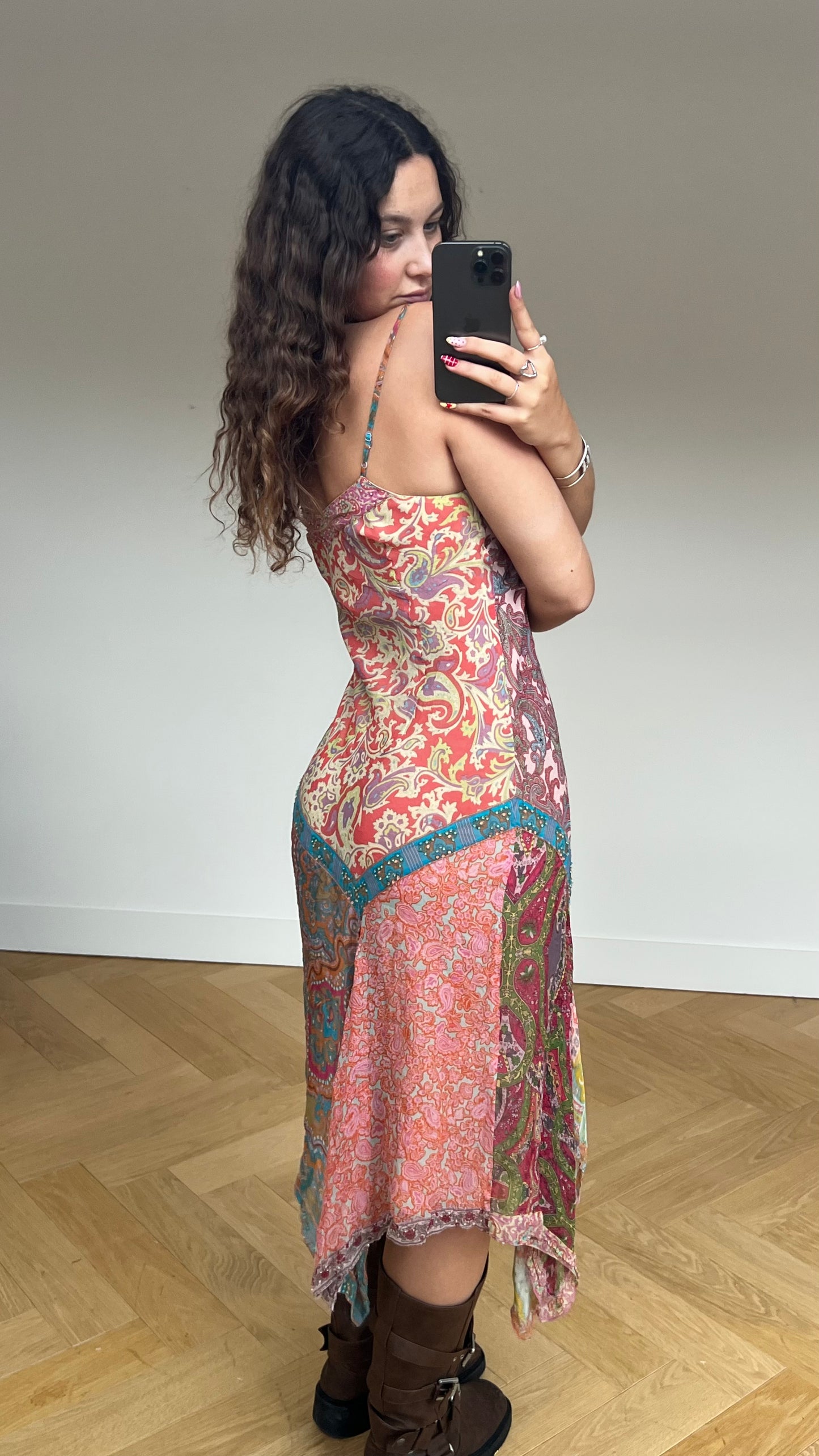 00s pink patchwork mesh maxi dress- size L