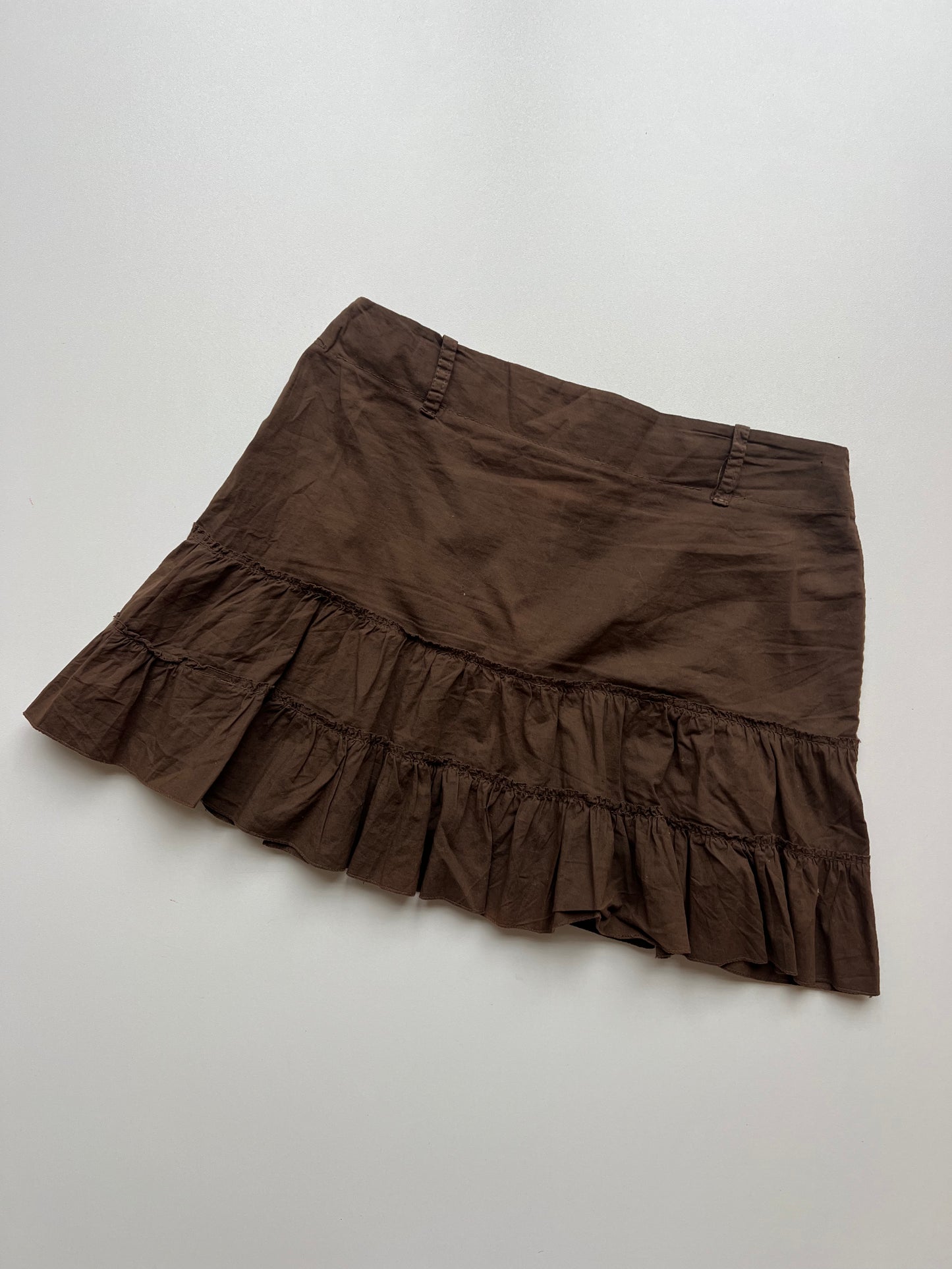 00s brown ruffle mini skirt- size S