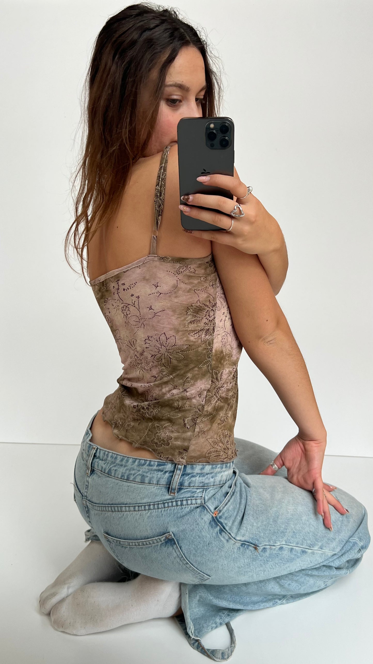 00s brown paisley mesh cami- size L