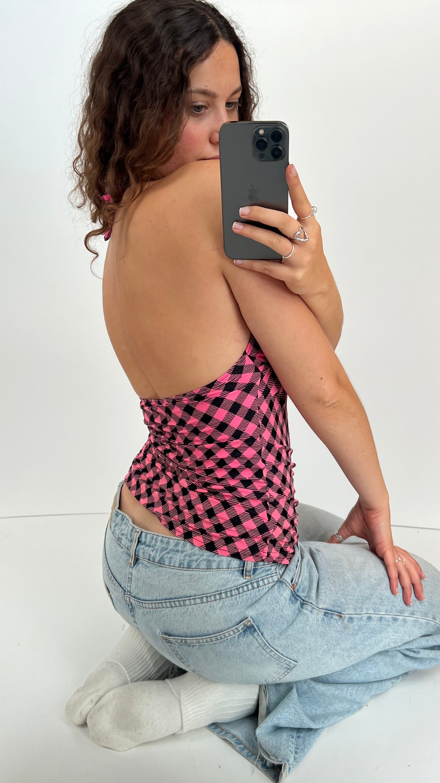 00s pink plaid cami- size L