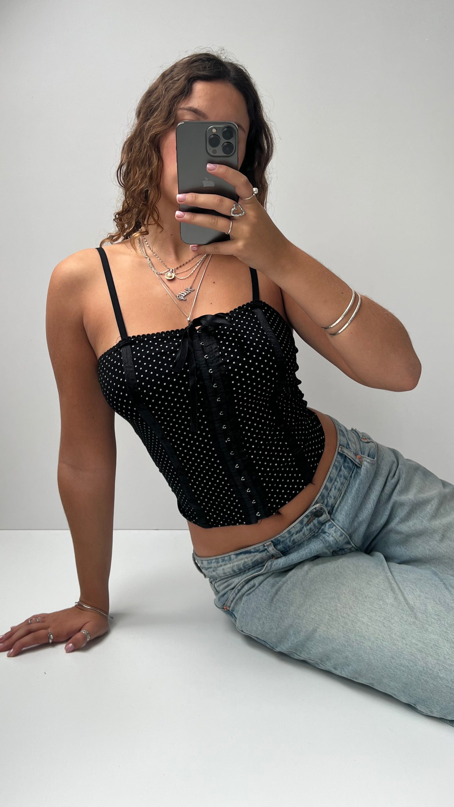 00s black polka dot cami- size L