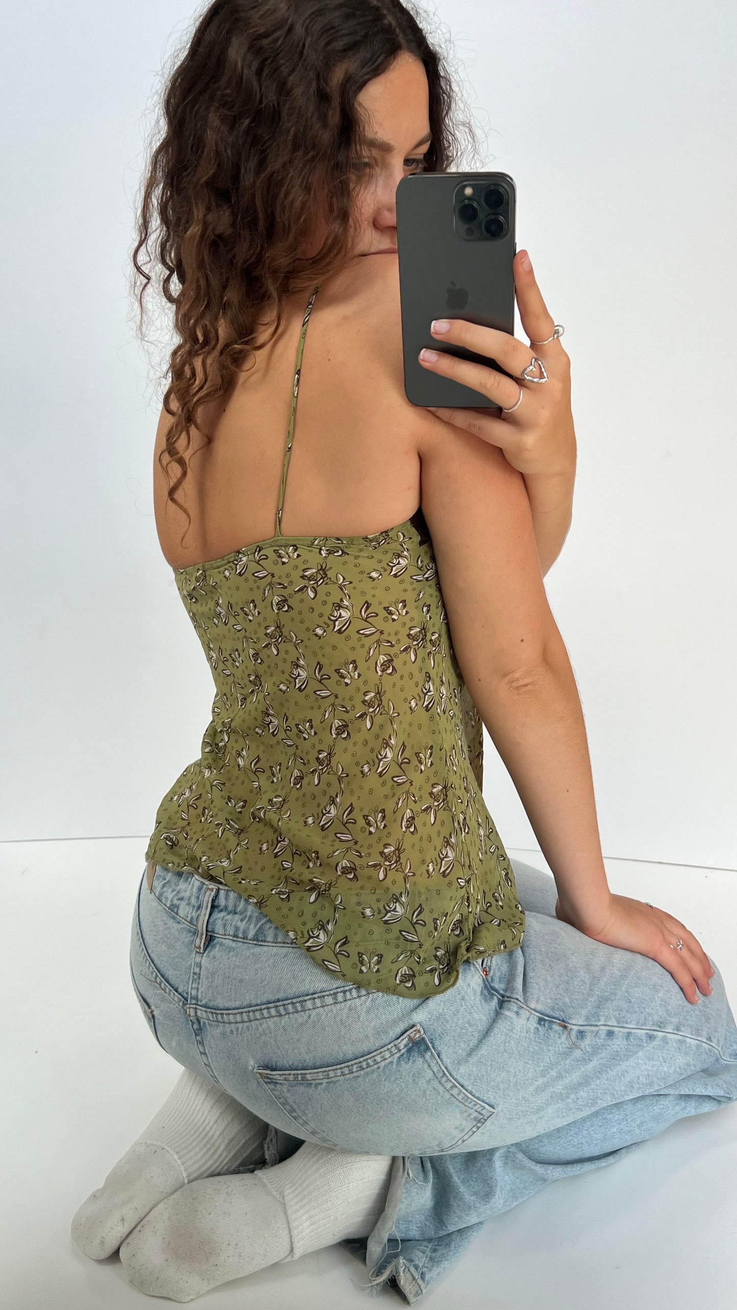 00s green floral cami- size S