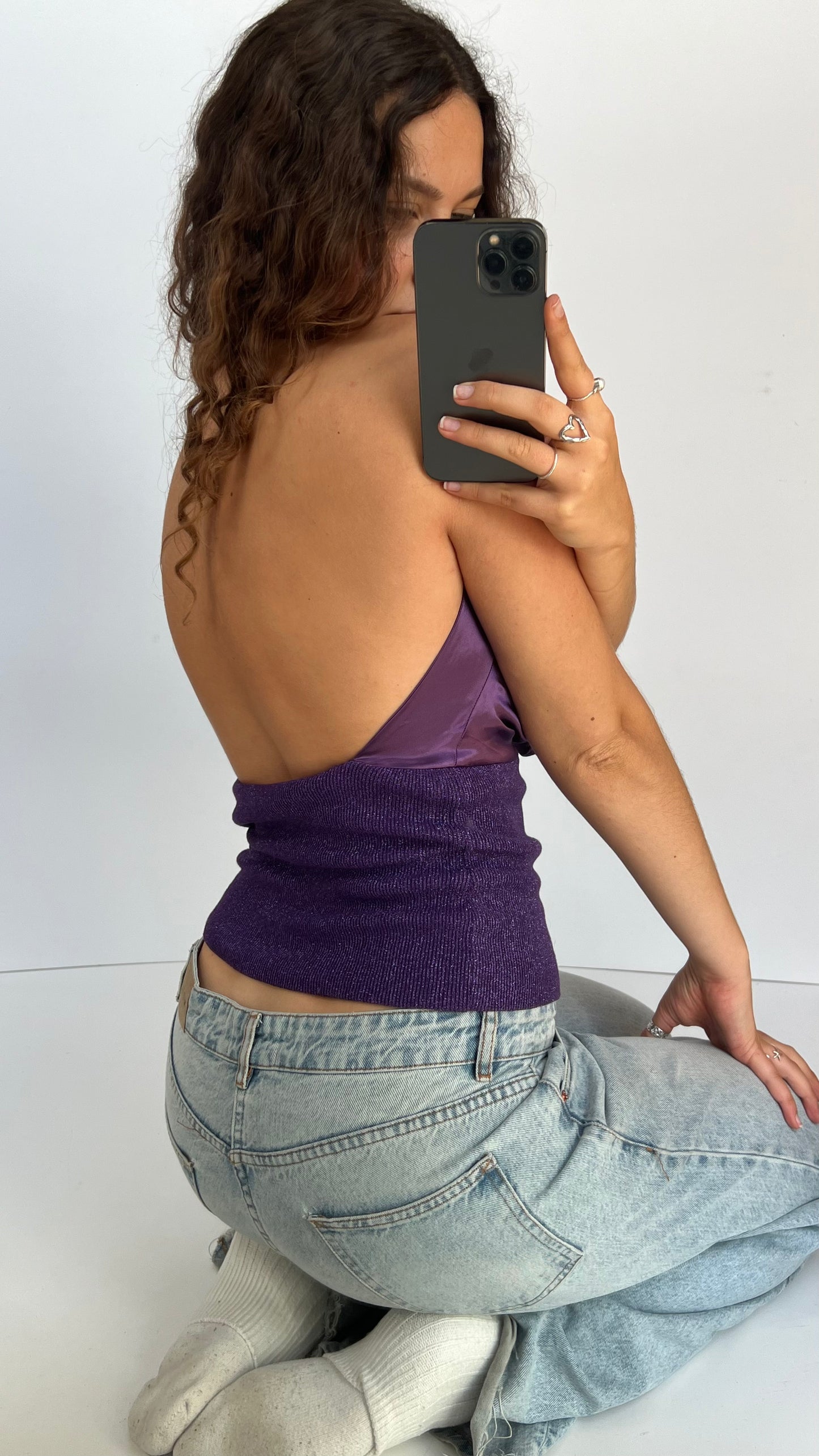 00s purple glitter halter cami- size M