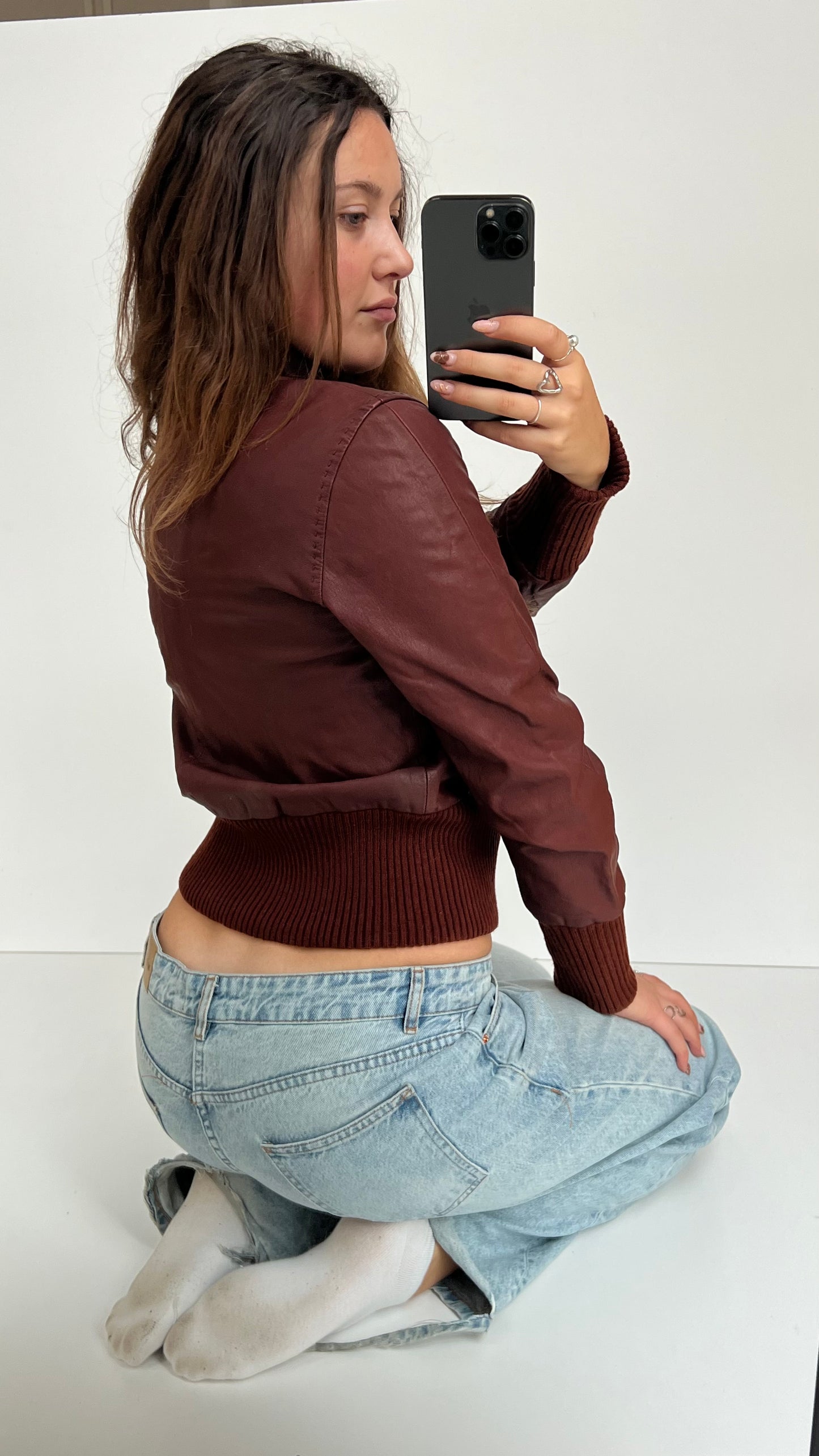 00s burgundy leather jacket- size M