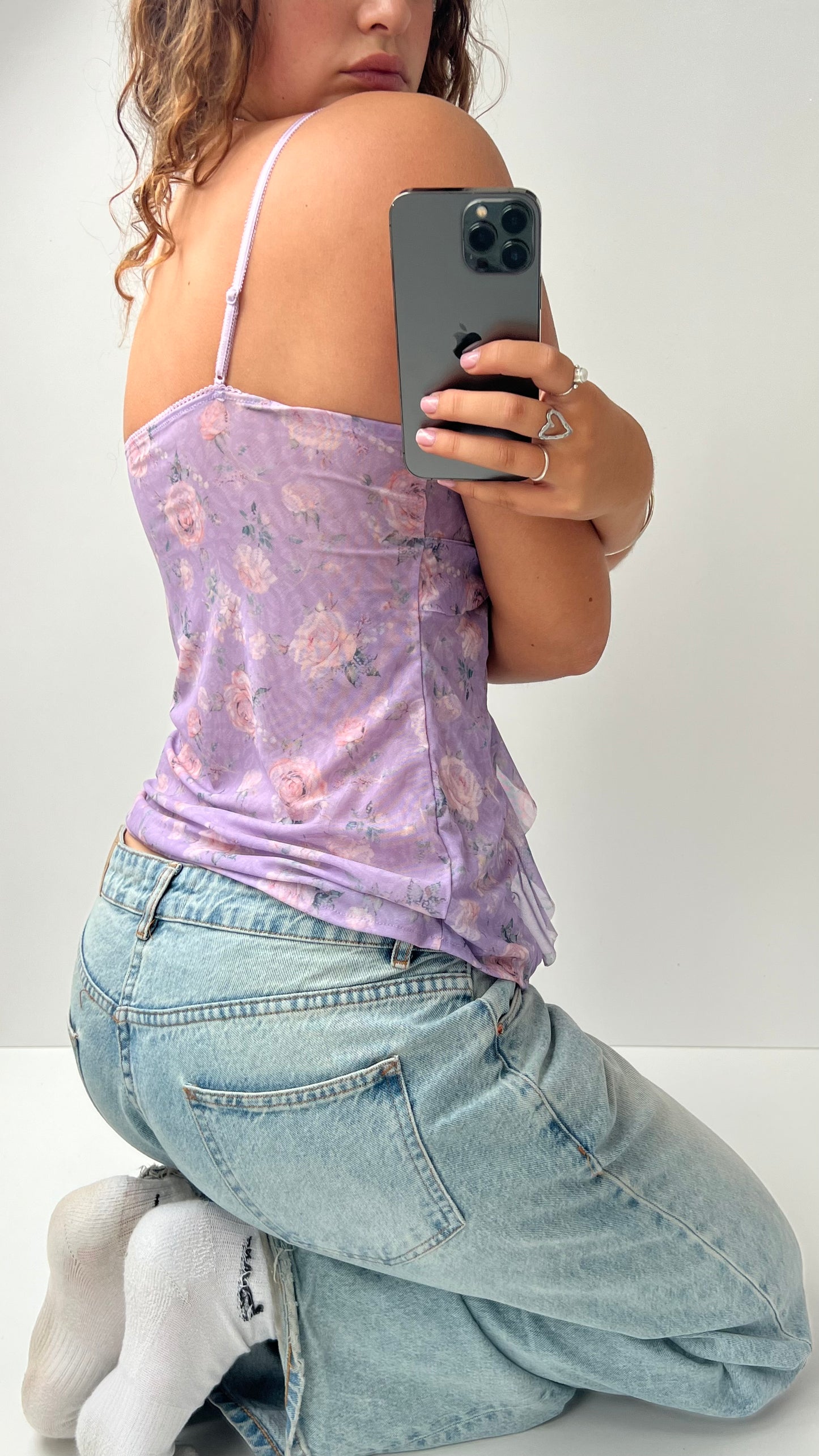 00s purple mesh floral cami- size M/L