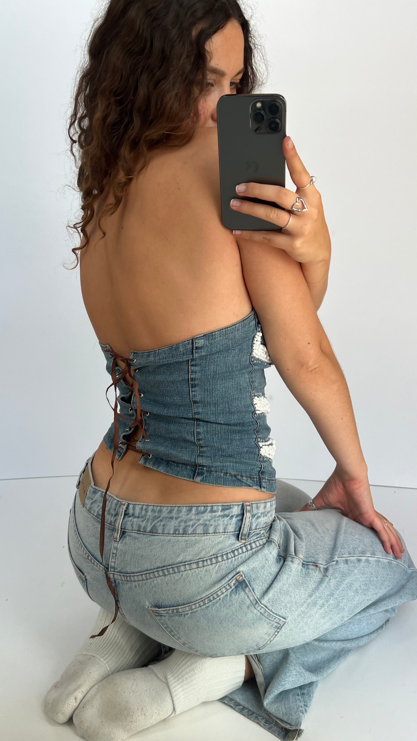 00s denim beaded cami- size M