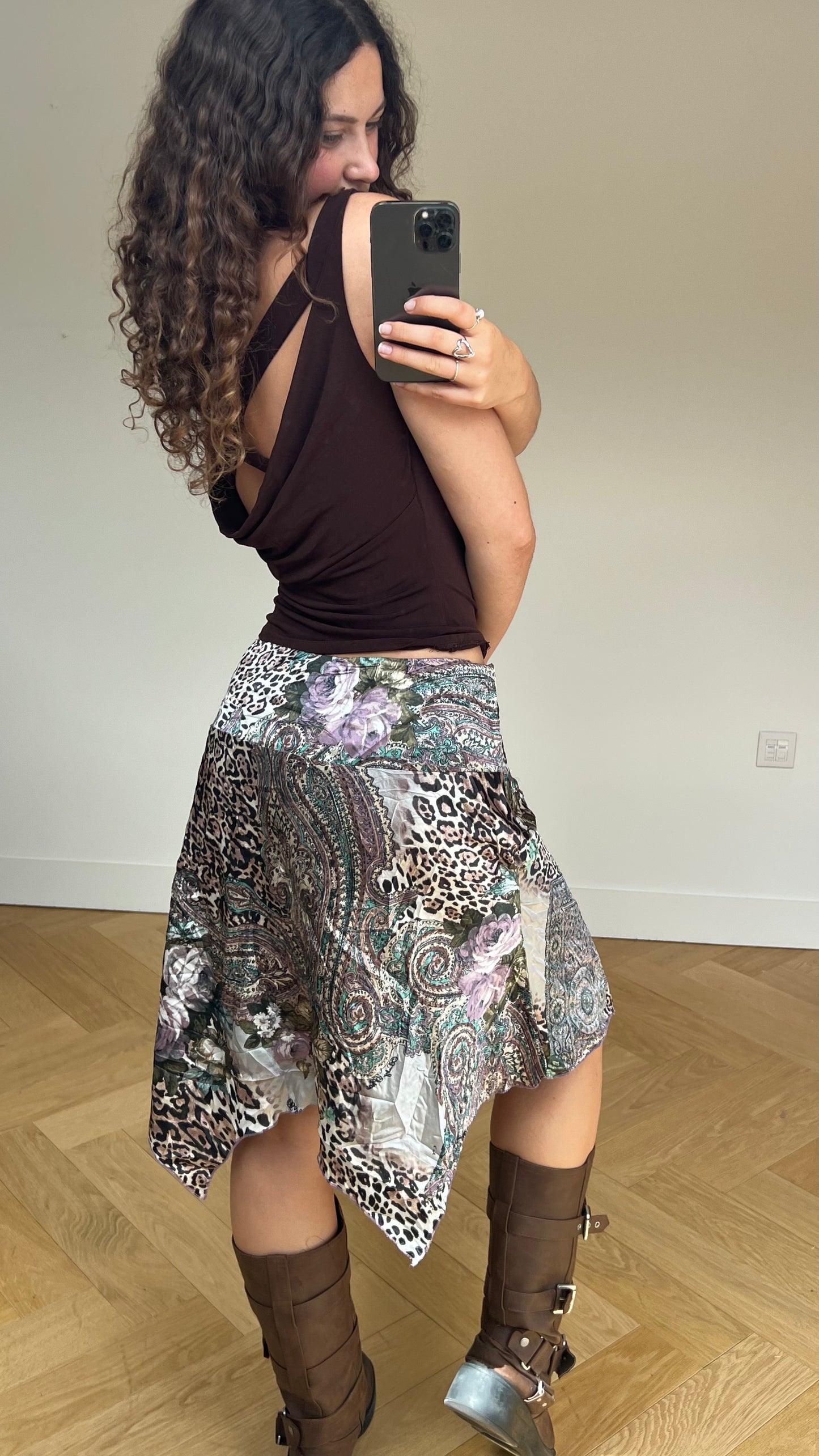 00s leopard print midi skirt- size XL