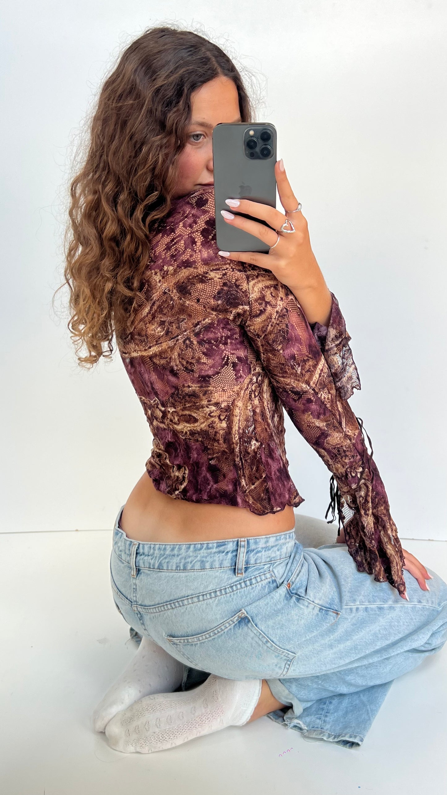 00s purple brown lace top- size S
