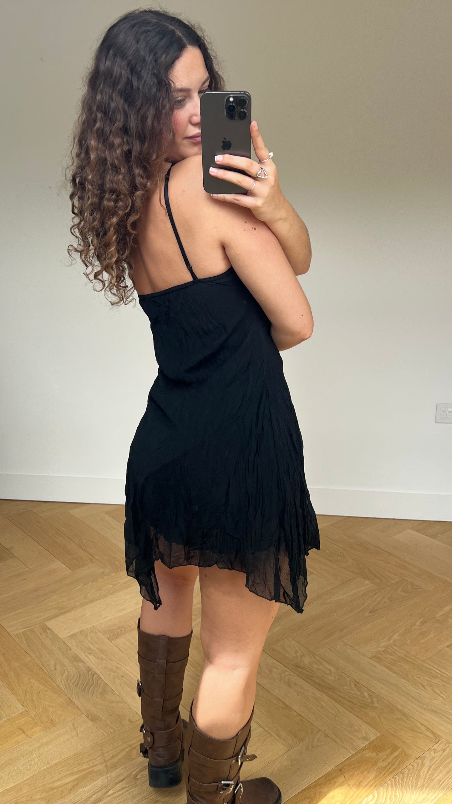 00s black mesh mini dress- size M