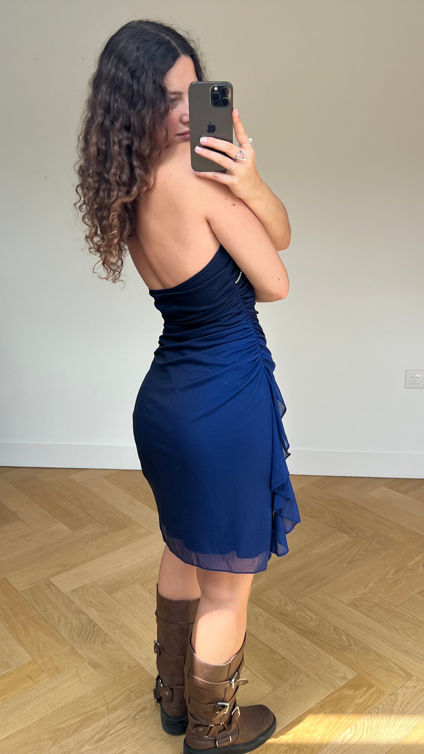 00s navy mesh midi dress- size M