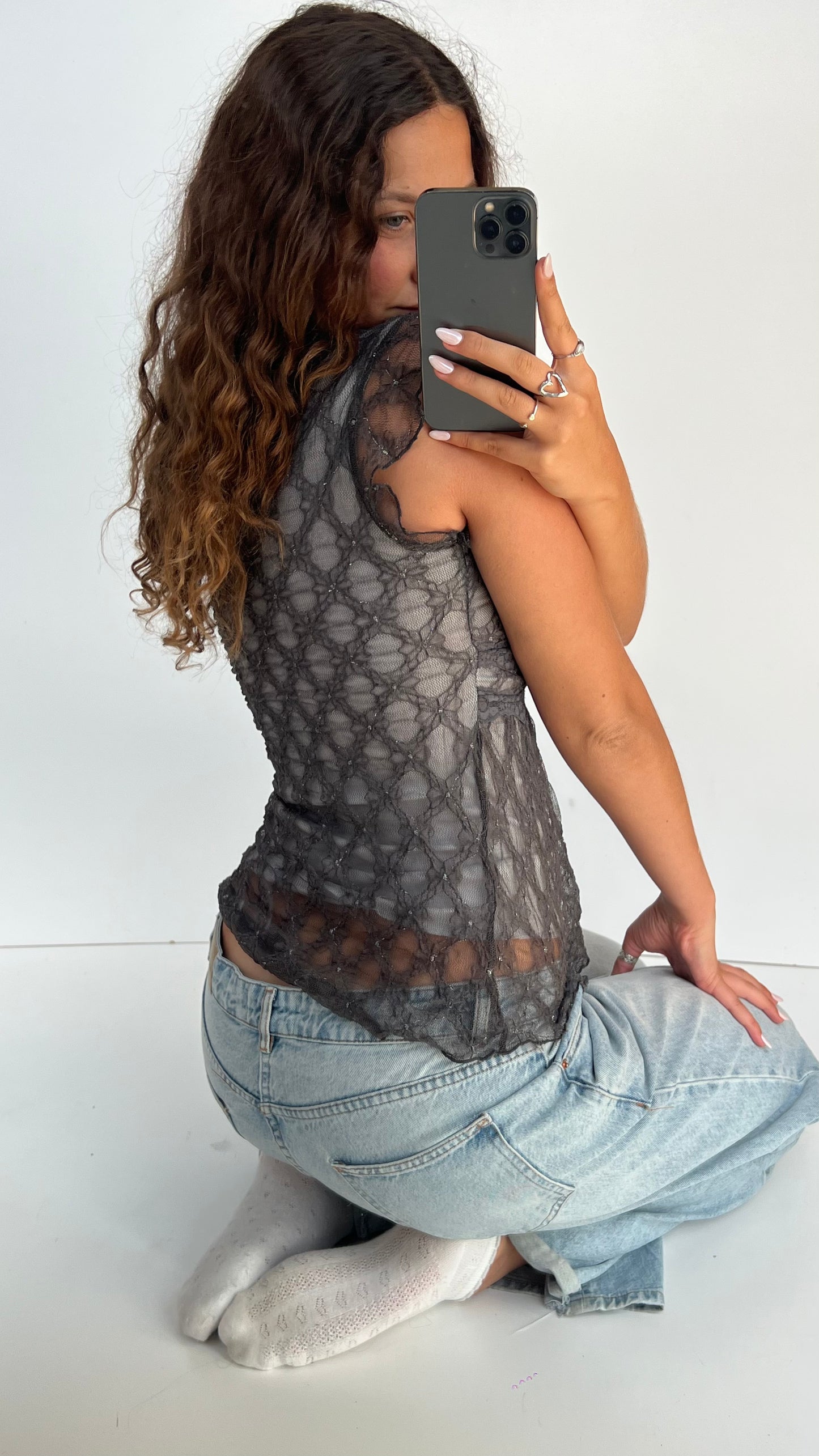 00s grey babydoll top- size S